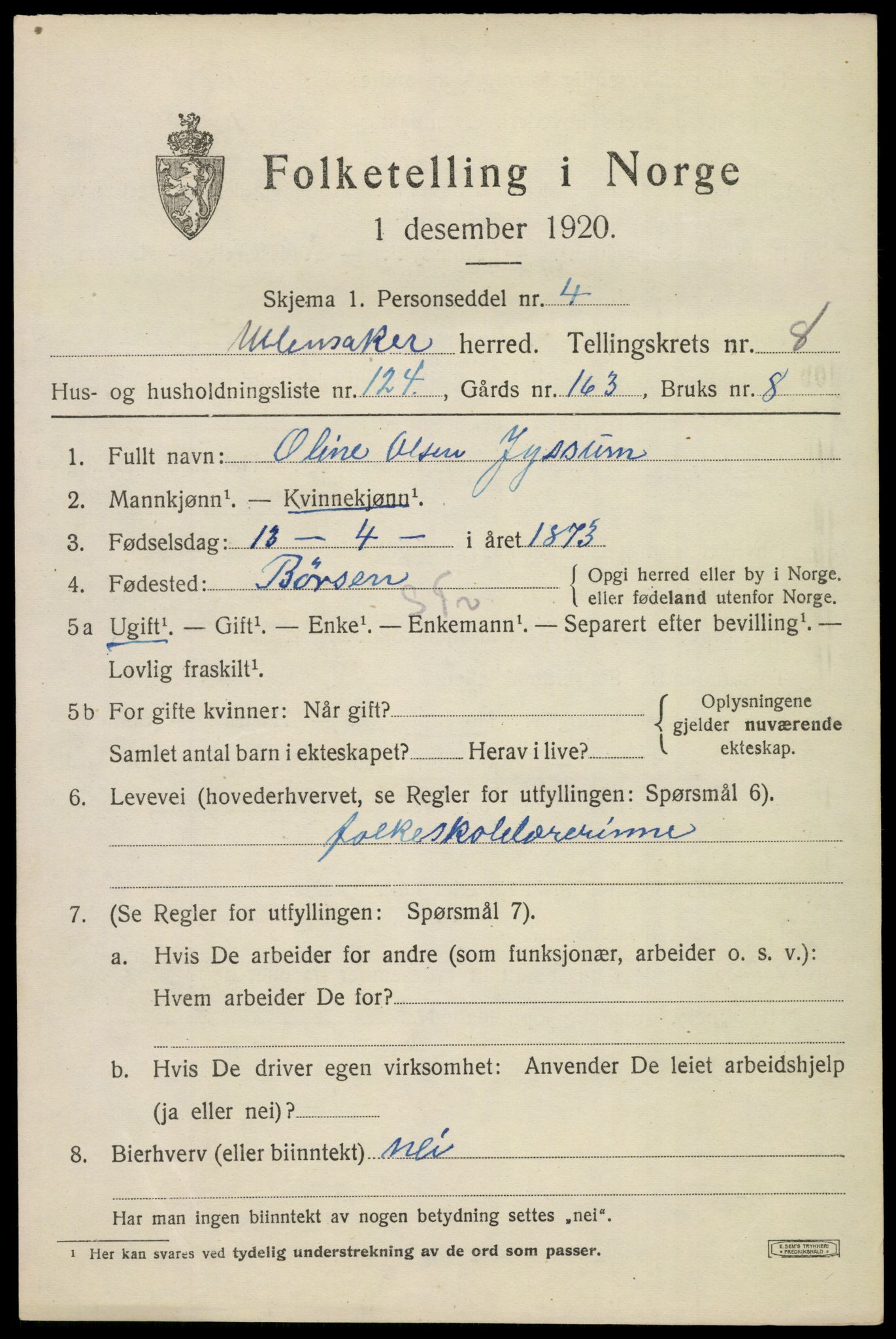 SAO, 1920 census for Ullensaker, 1920, p. 15391