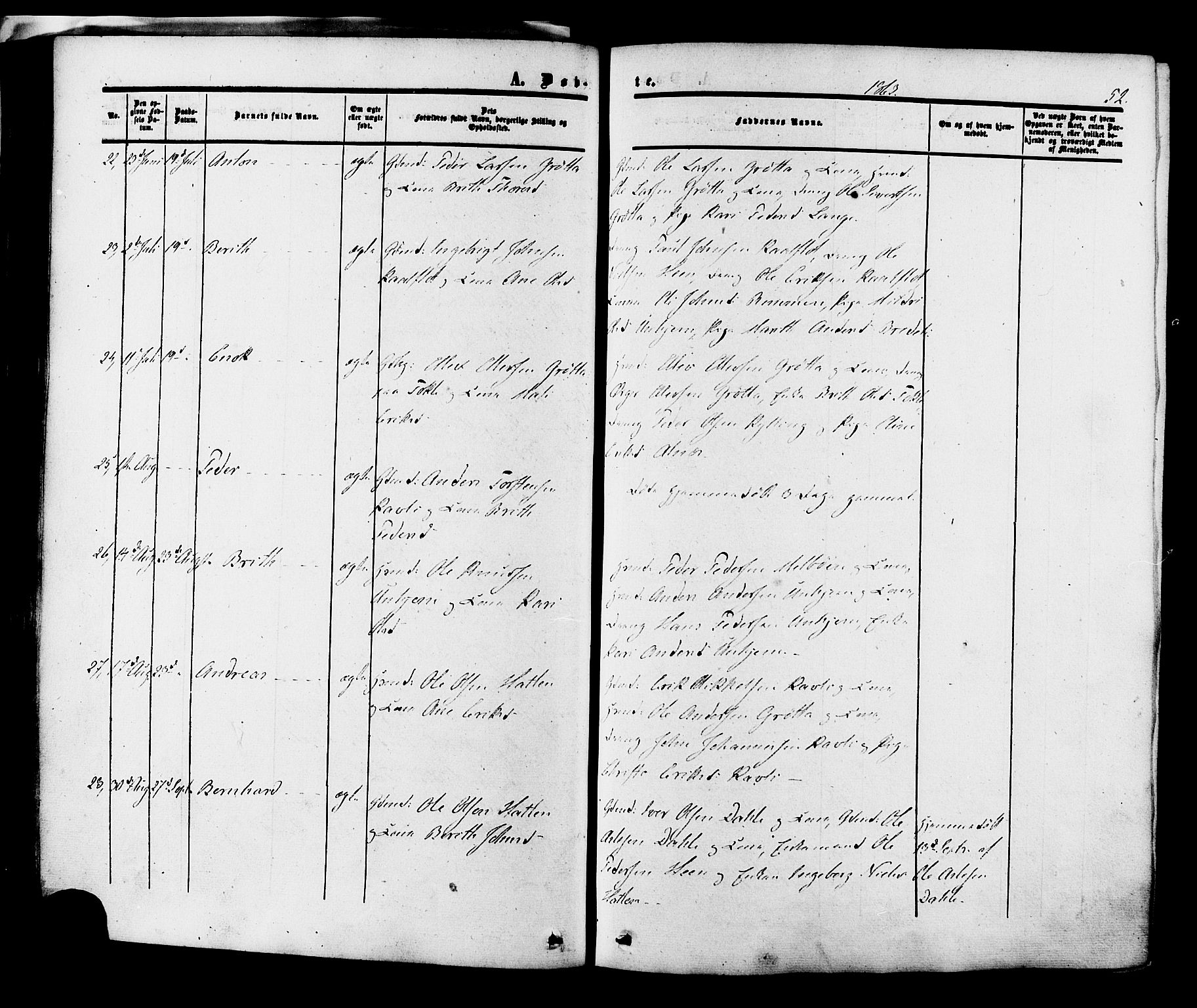 Ministerialprotokoller, klokkerbøker og fødselsregistre - Møre og Romsdal, AV/SAT-A-1454/545/L0586: Parish register (official) no. 545A02, 1854-1877, p. 52