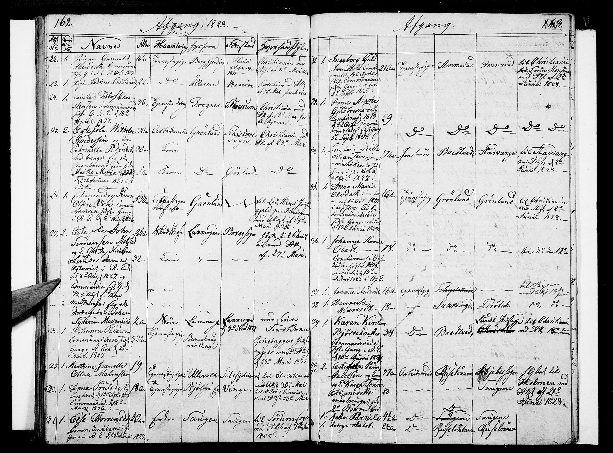 Aker prestekontor kirkebøker, AV/SAO-A-10861/F/L0014a: Parish register (official) no. 14A, 1820-1833, p. 162-163