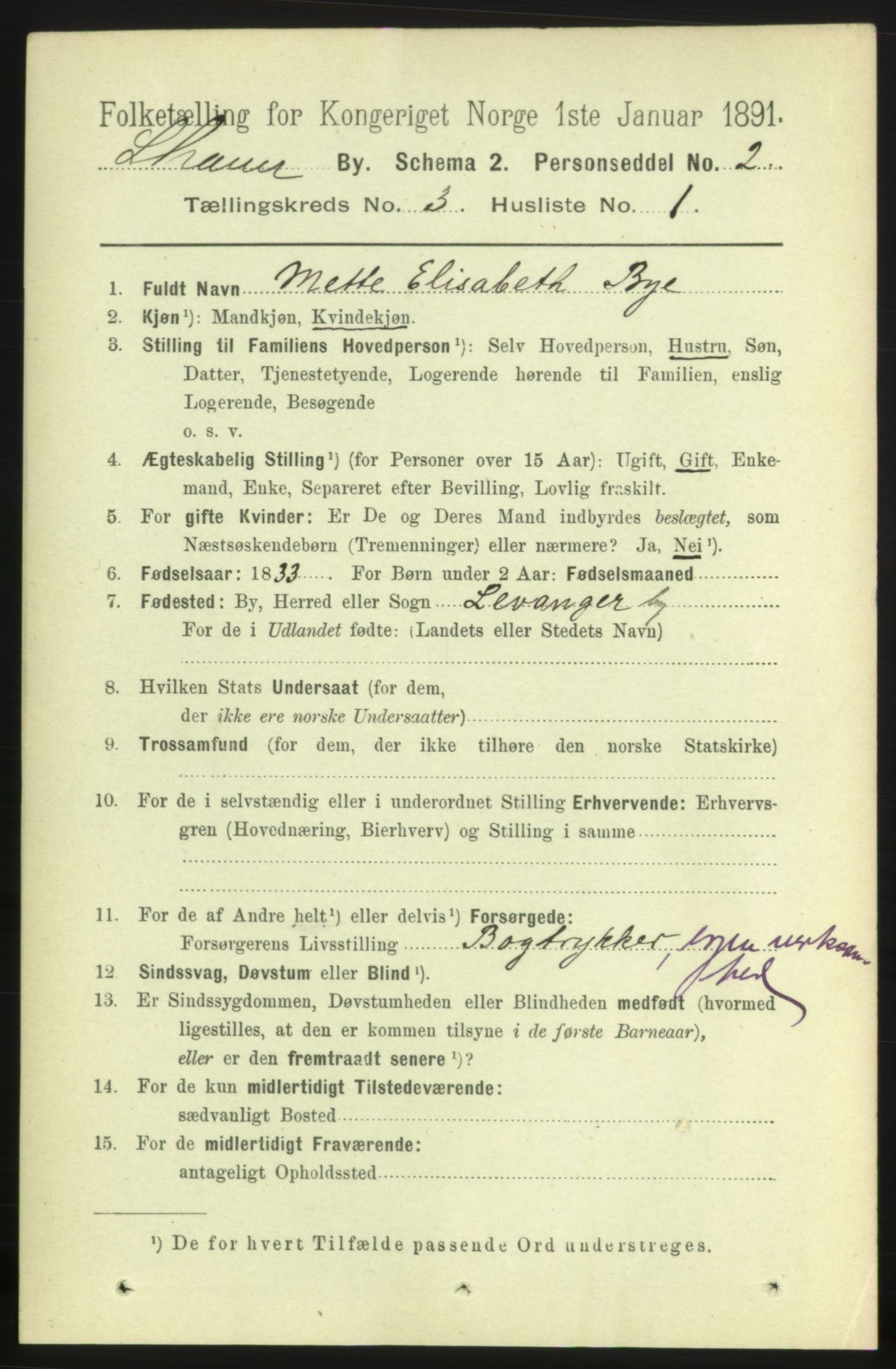 RA, 1891 census for 0501 Lillehammer, 1891, p. 1998