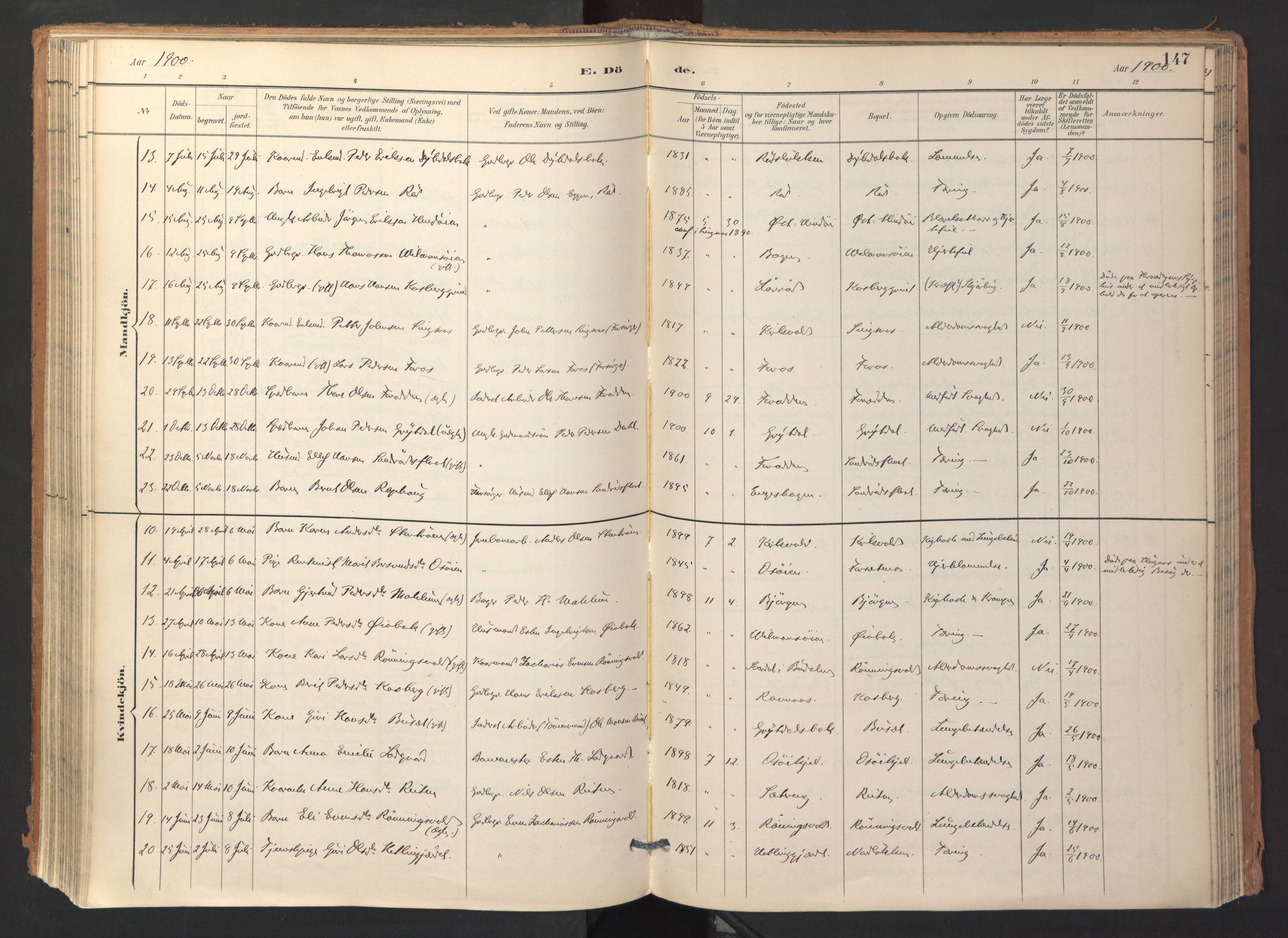 Ministerialprotokoller, klokkerbøker og fødselsregistre - Sør-Trøndelag, SAT/A-1456/688/L1025: Parish register (official) no. 688A02, 1891-1909, p. 147