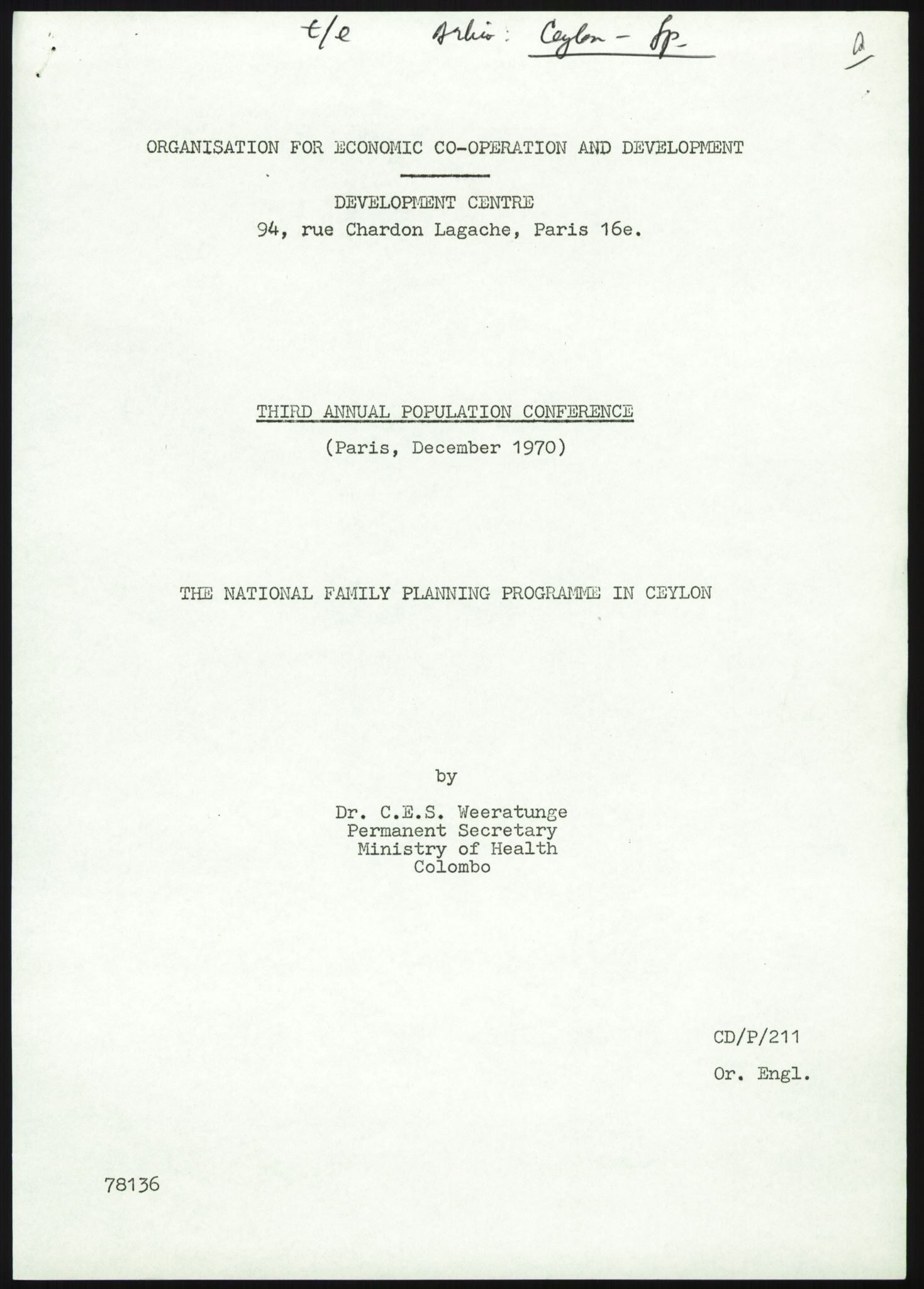 Norsk Utviklingshjelp, AV/RA-S-6305/1/D/Db/L0031/0002: Prosjekter. Asia / Celyon. Familieplanlegging, 1971-1972, p. 5