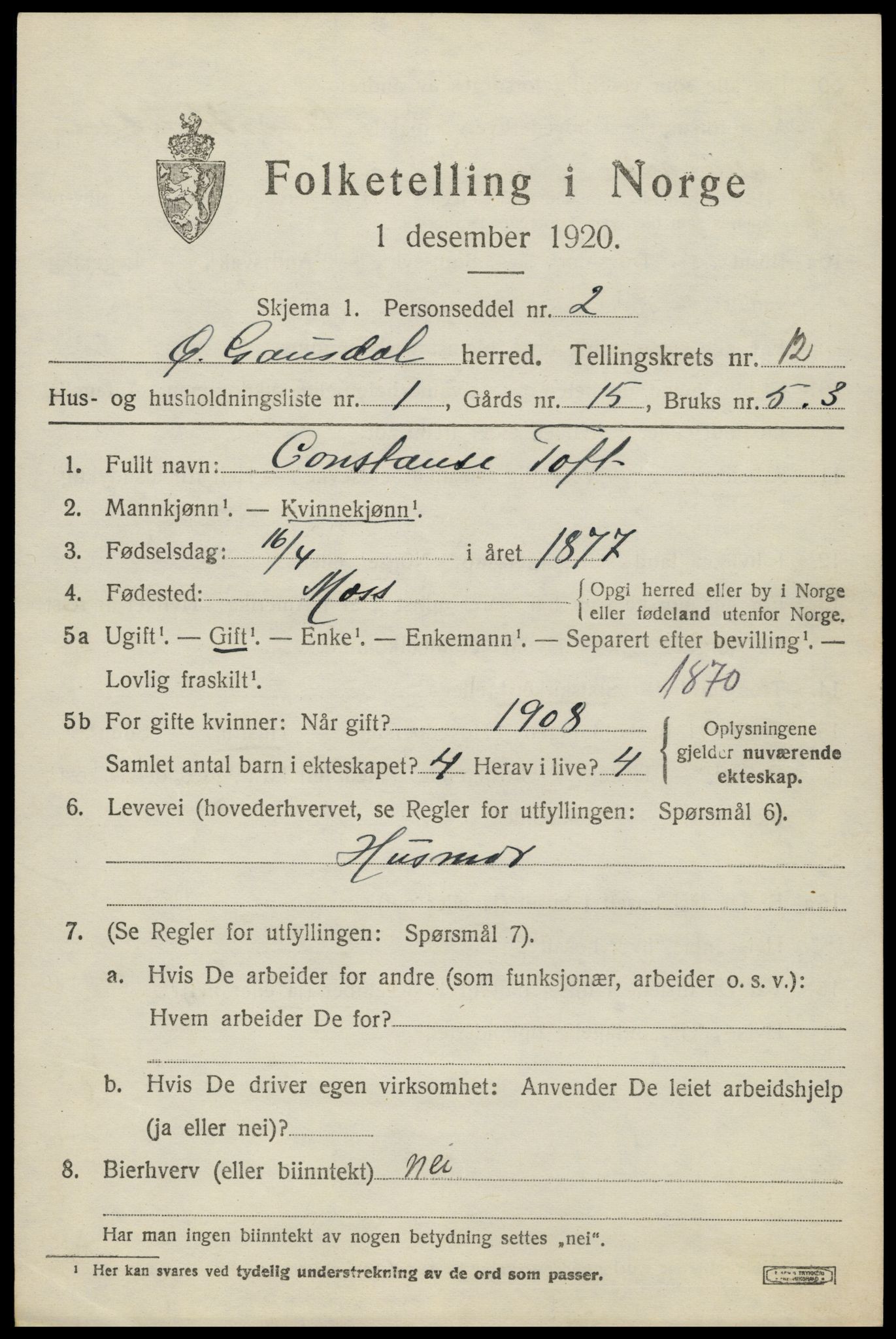 SAH, 1920 census for Østre Gausdal, 1920, p. 6166