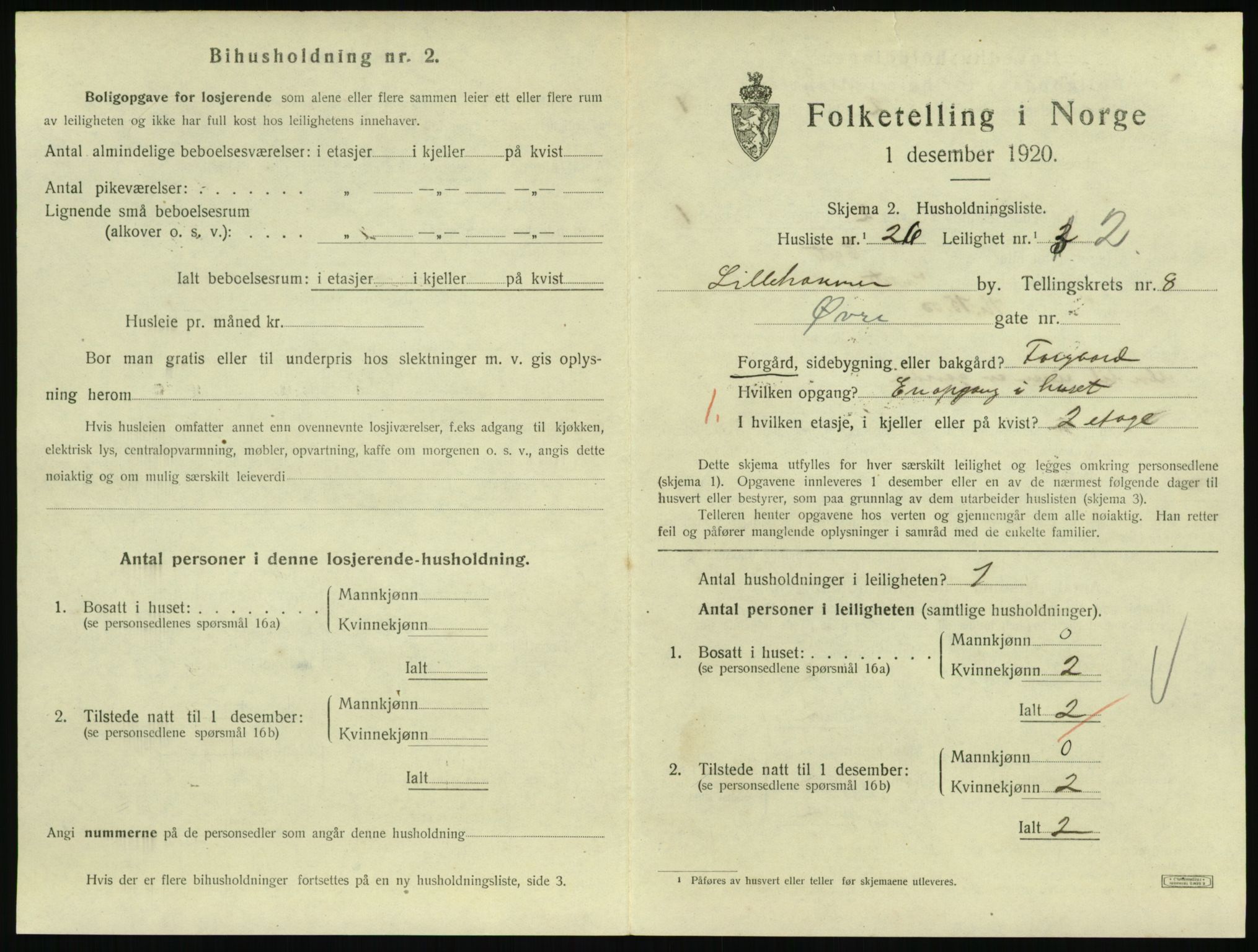 SAH, 1920 census for Lillehammer, 1920, p. 2928