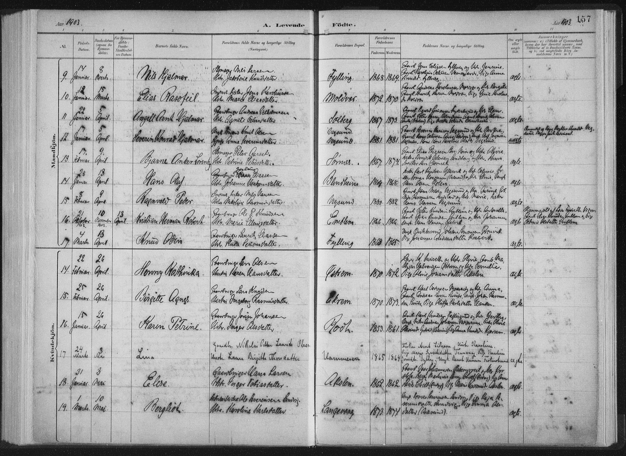 Ministerialprotokoller, klokkerbøker og fødselsregistre - Møre og Romsdal, AV/SAT-A-1454/528/L0405: Parish register (official) no. 528A14, 1891-1906, p. 157