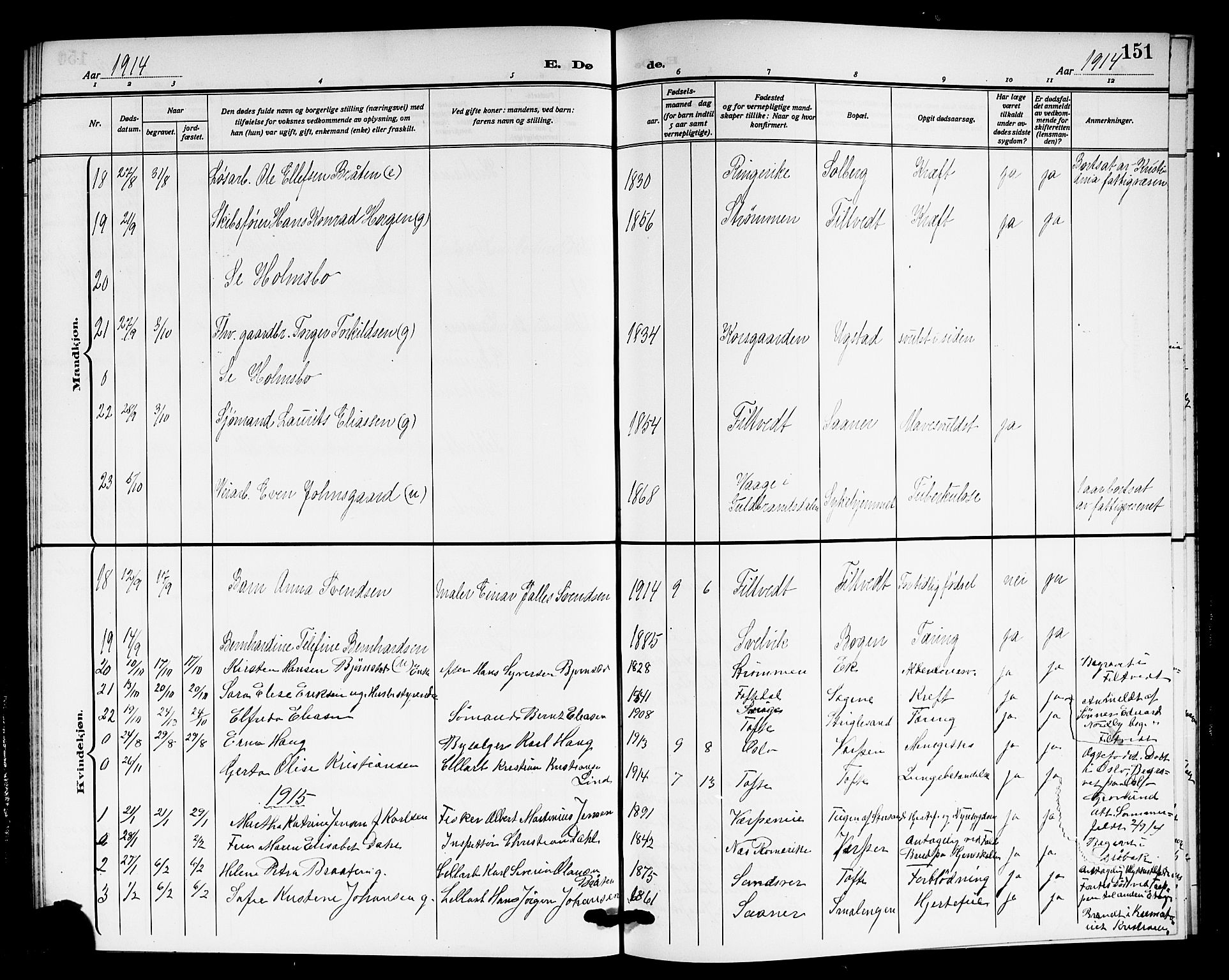Hurum kirkebøker, SAKO/A-229/G/Ga/L0005: Parish register (copy) no. I 5, 1908-1922, p. 151