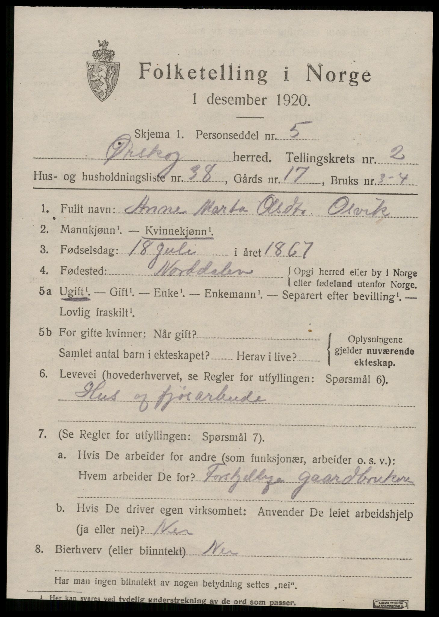 SAT, 1920 census for Ørskog, 1920, p. 1620