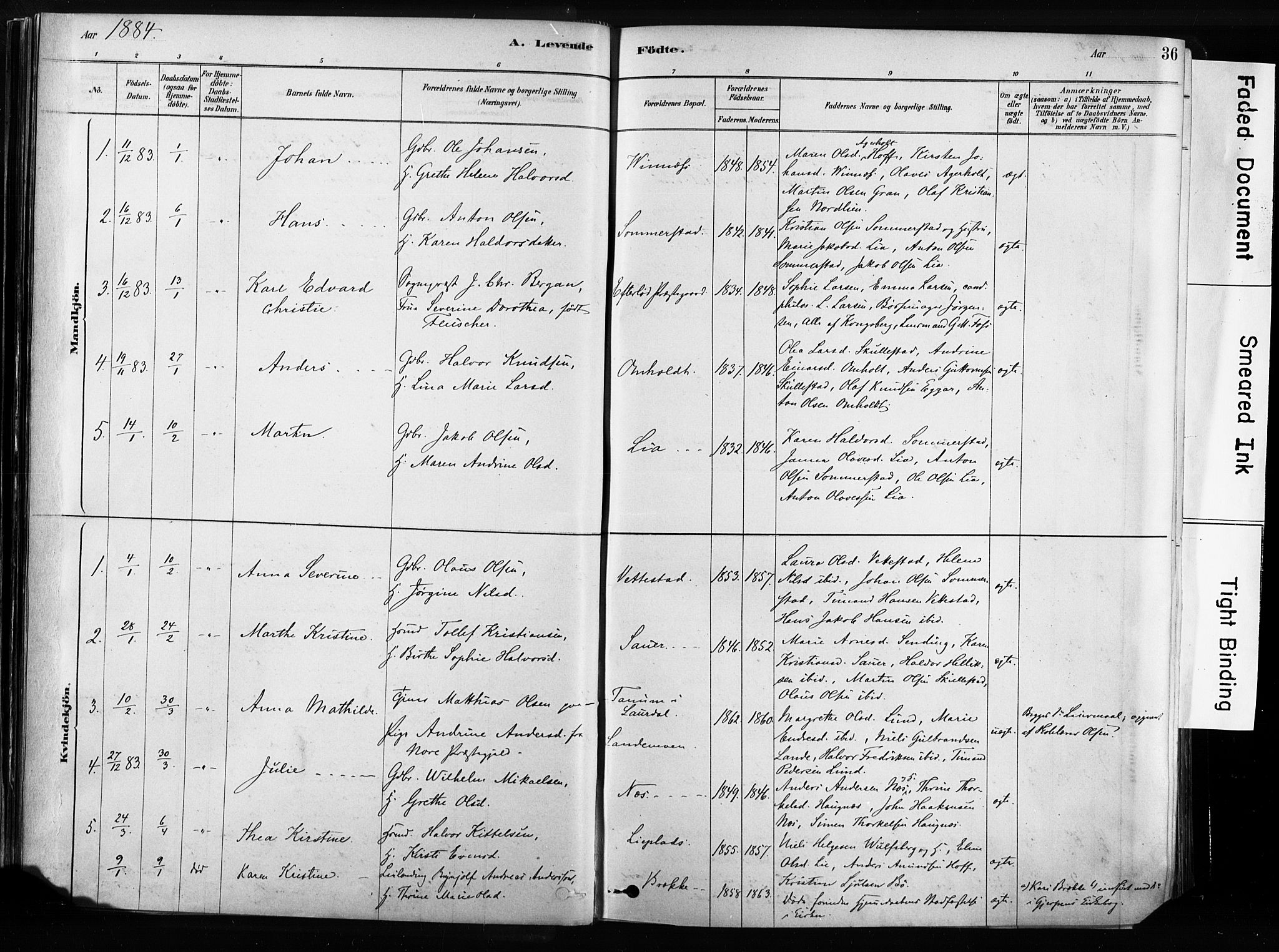 Sandsvær kirkebøker, SAKO/A-244/F/Fb/L0001: Parish register (official) no. II 1, 1878-1906, p. 36