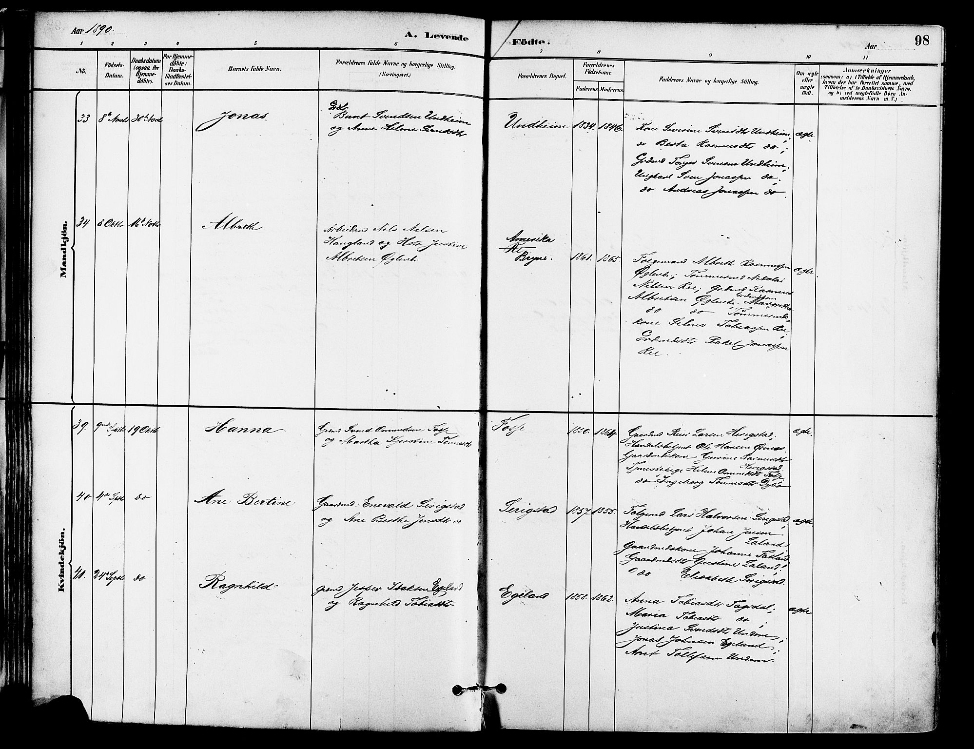 Lye sokneprestkontor, AV/SAST-A-101794/001/30BA/L0009: Parish register (official) no. A 8, 1881-1892, p. 98