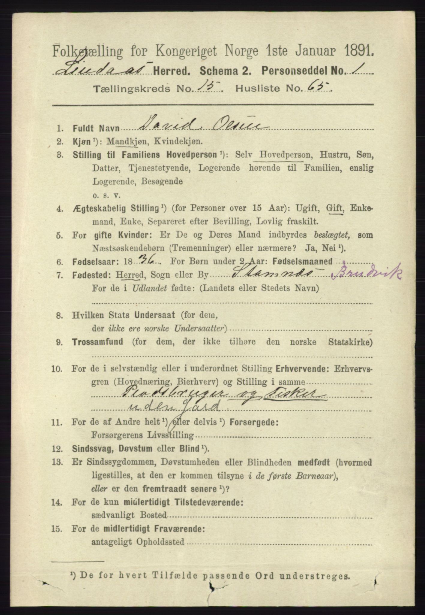 RA, 1891 census for 1263 Lindås, 1891, p. 5638