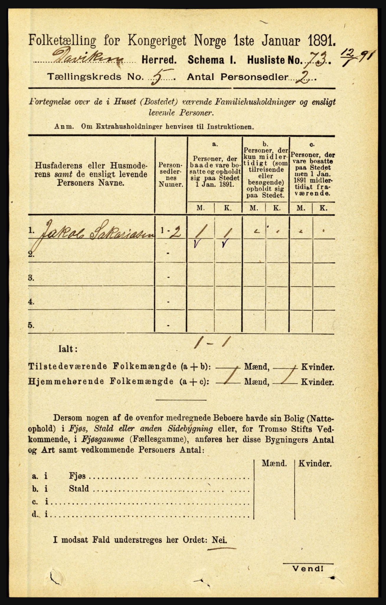 RA, 1891 census for 1442 Davik, 1891, p. 1806