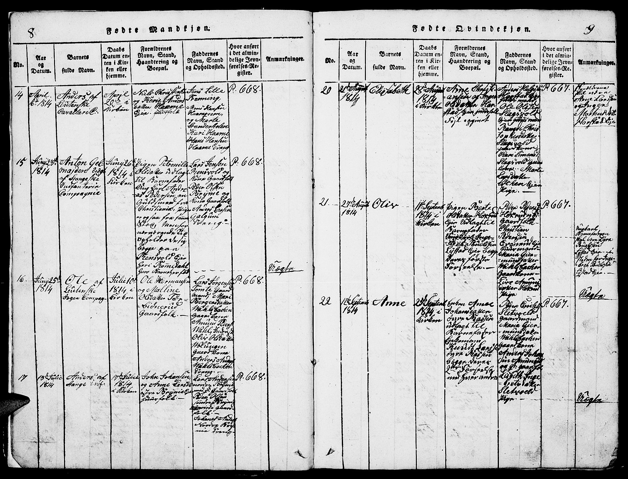 Romedal prestekontor, AV/SAH-PREST-004/L/L0005: Parish register (copy) no. 5, 1814-1829, p. 8-9