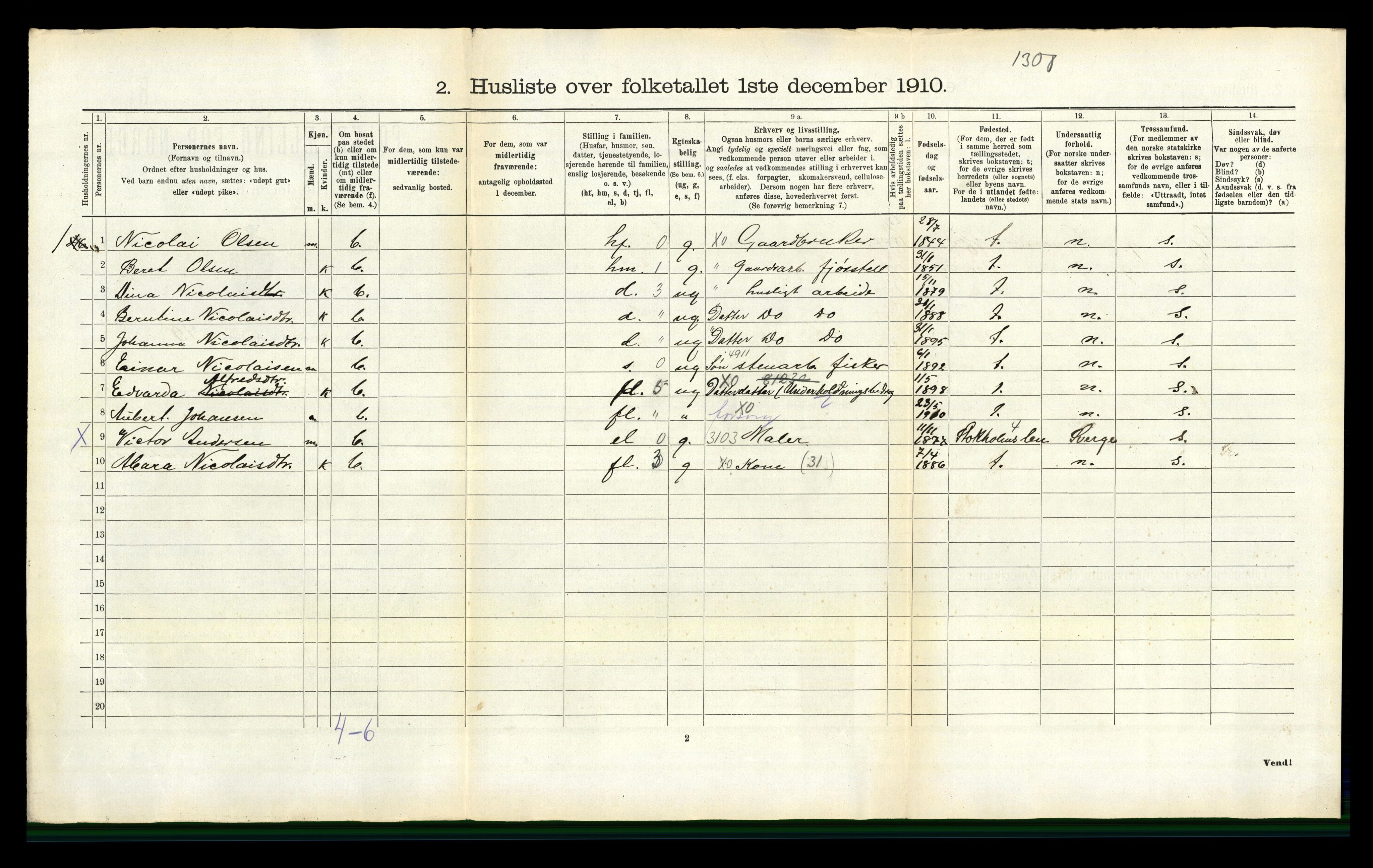 RA, 1910 census for Beiarn, 1910, p. 484