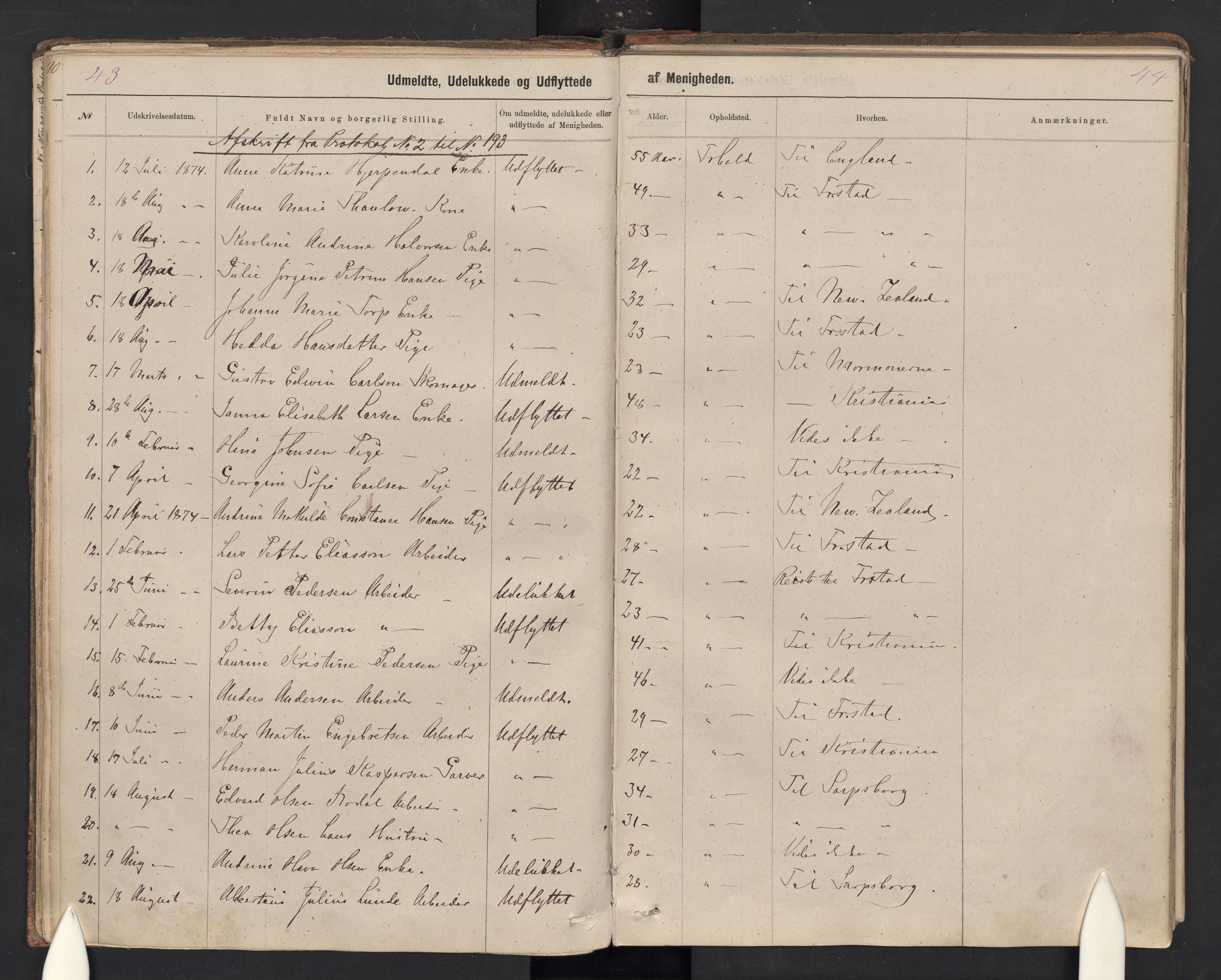 Halden metodistkirke - menighetsprotokoller, SAO/PAO-0266/F/L0003: Dissenter register no. 3, 1874-1892, p. 43b-44c