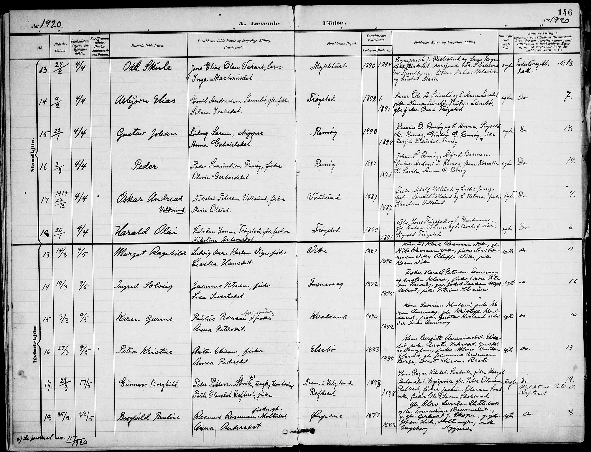 Ministerialprotokoller, klokkerbøker og fødselsregistre - Møre og Romsdal, AV/SAT-A-1454/507/L0075: Parish register (official) no. 507A10, 1901-1920, p. 146