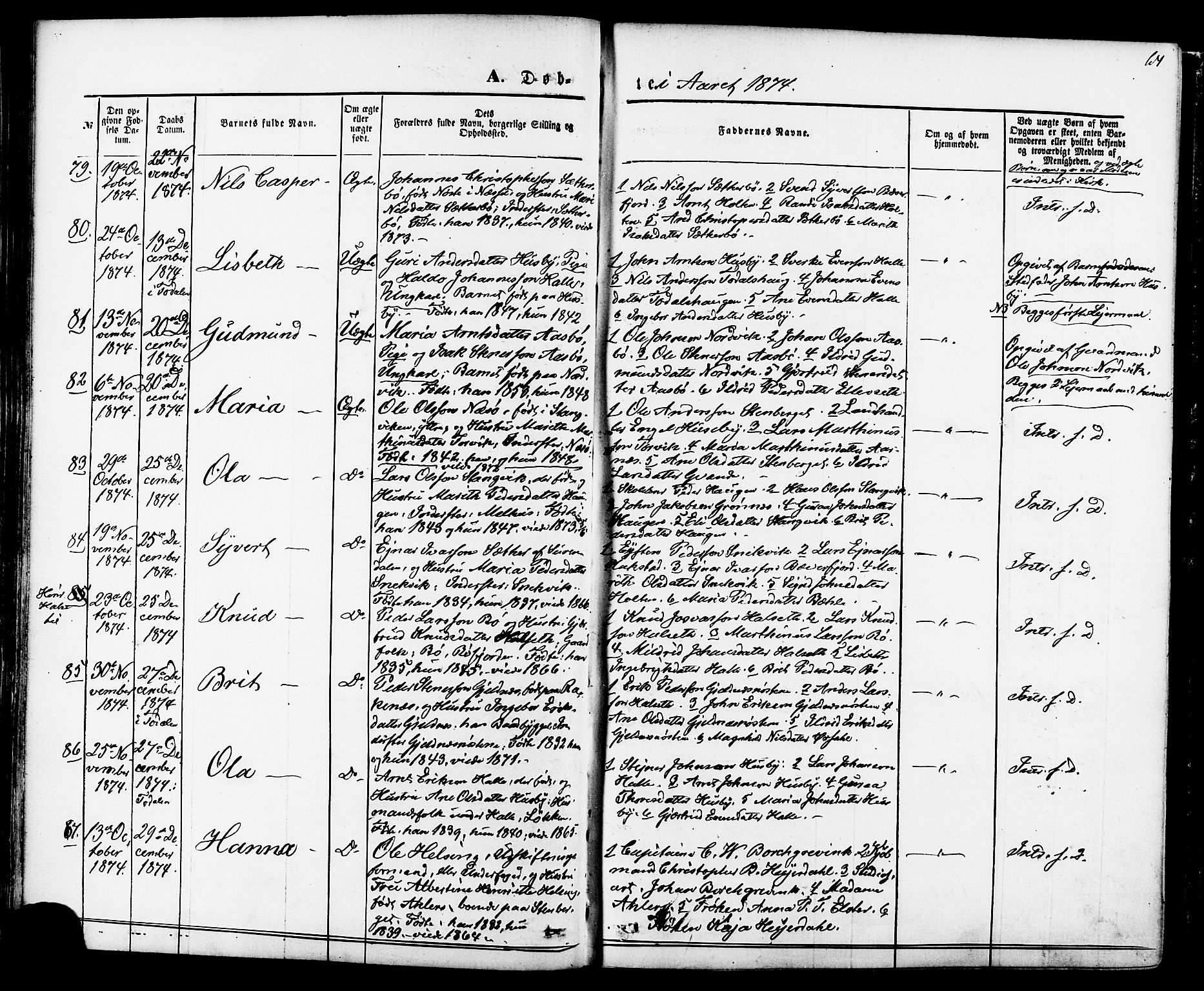 Ministerialprotokoller, klokkerbøker og fødselsregistre - Møre og Romsdal, AV/SAT-A-1454/592/L1027: Parish register (official) no. 592A05, 1865-1878, p. 64