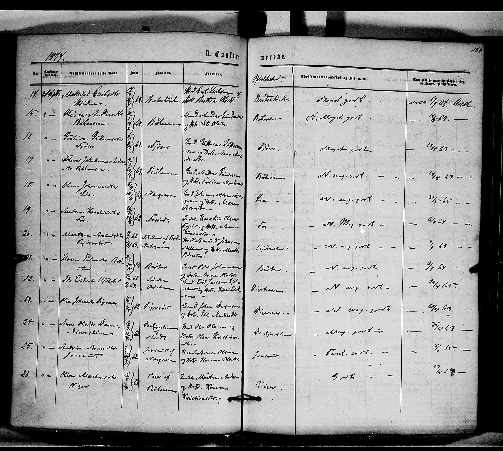 Brandval prestekontor, AV/SAH-PREST-034/H/Ha/Haa/L0001: Parish register (official) no. 1, 1864-1879, p. 184