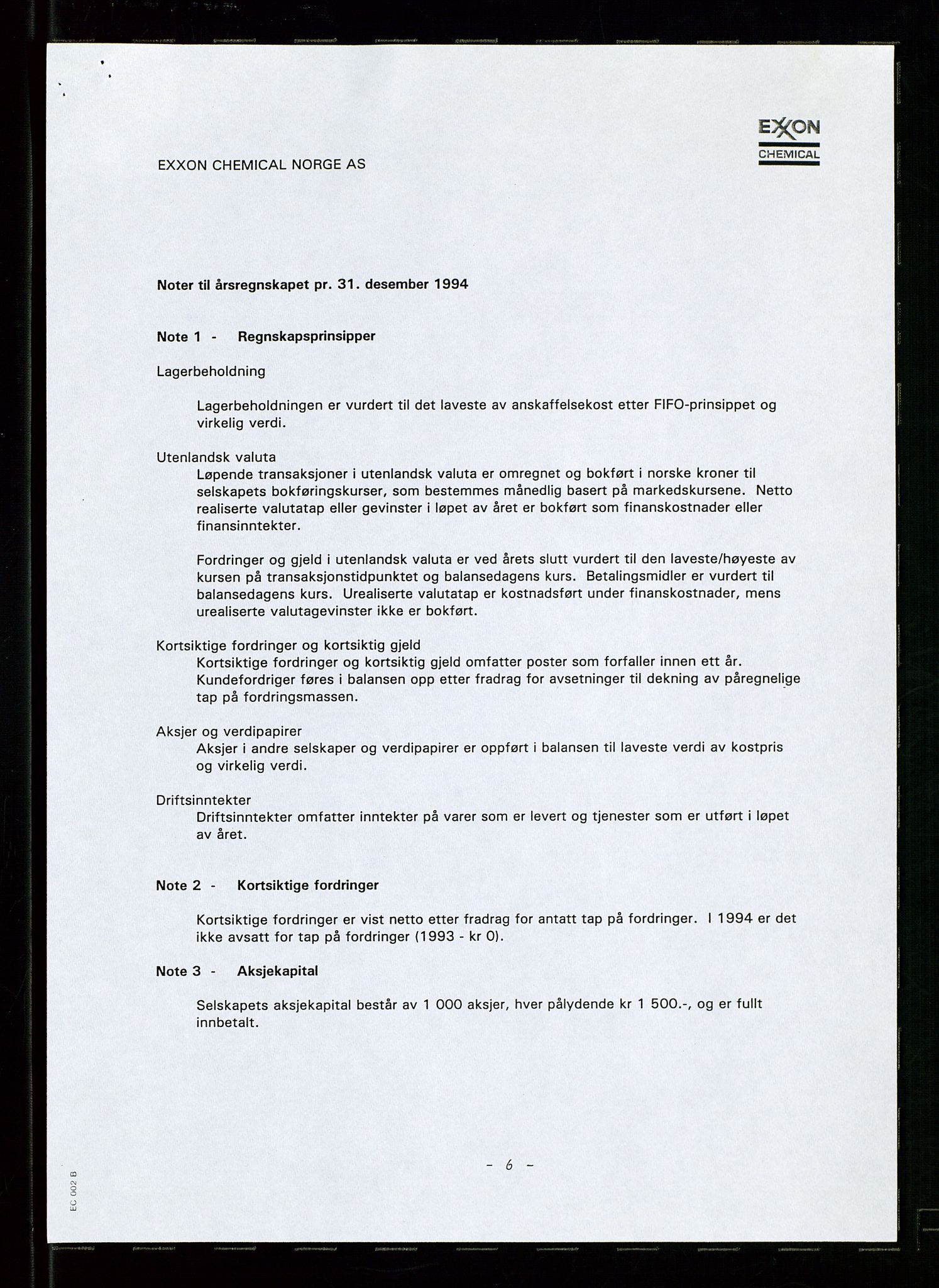 PA 1538 - Exxon Chemical Norge A/S, AV/SAST-A-101958/A/Aa/L0002/0003: Styredokumenter / Styremøter og generalforsamling, 1992-1995