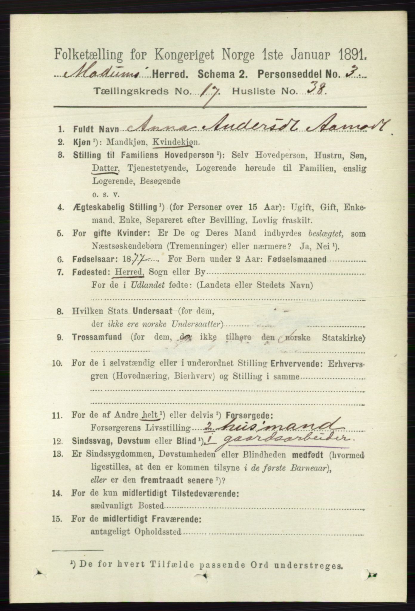 RA, 1891 census for 0623 Modum, 1891, p. 6831