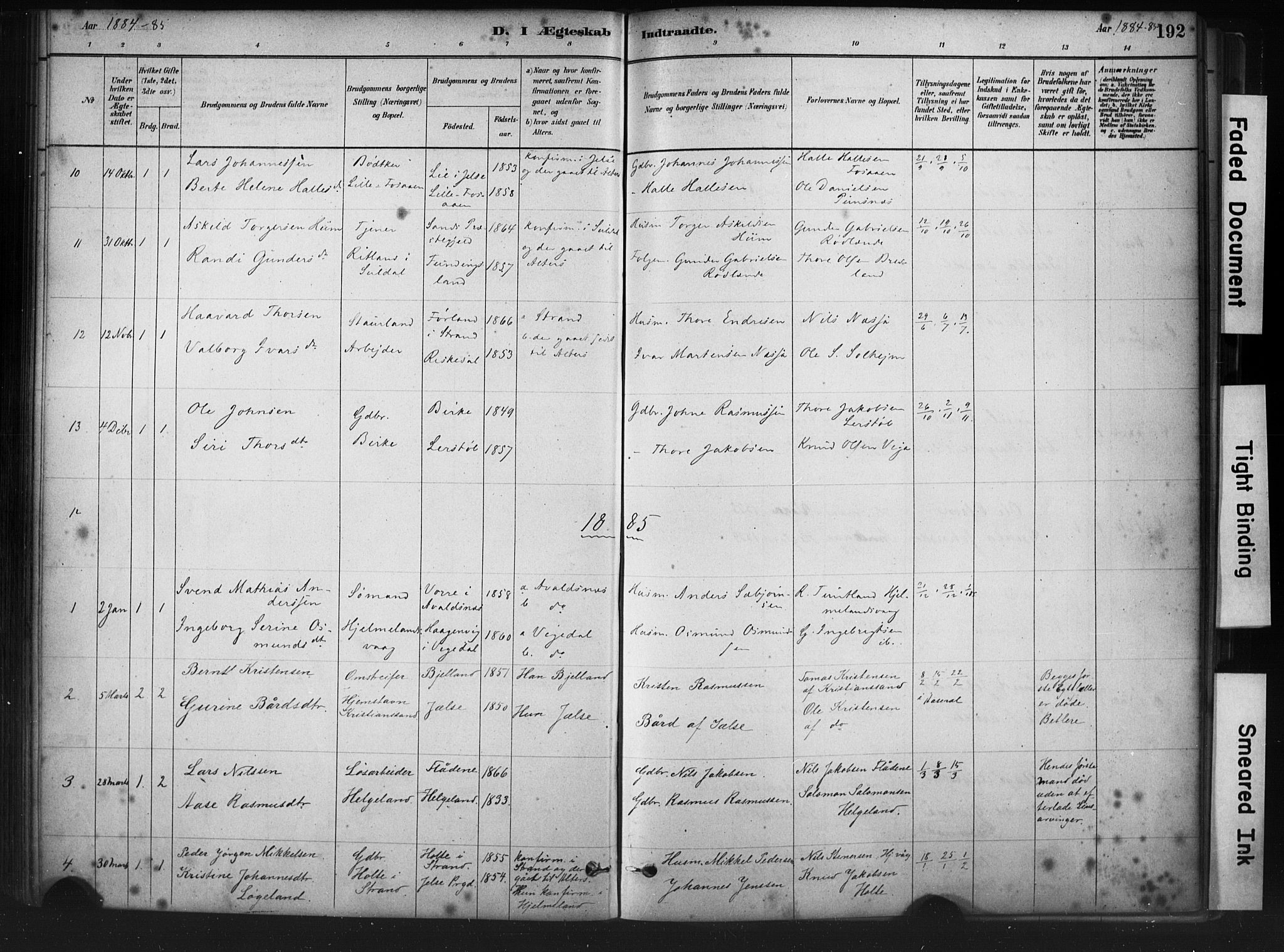 Hjelmeland sokneprestkontor, AV/SAST-A-101843/01/IV/L0014: Parish register (official) no. A 14, 1879-1900, p. 192