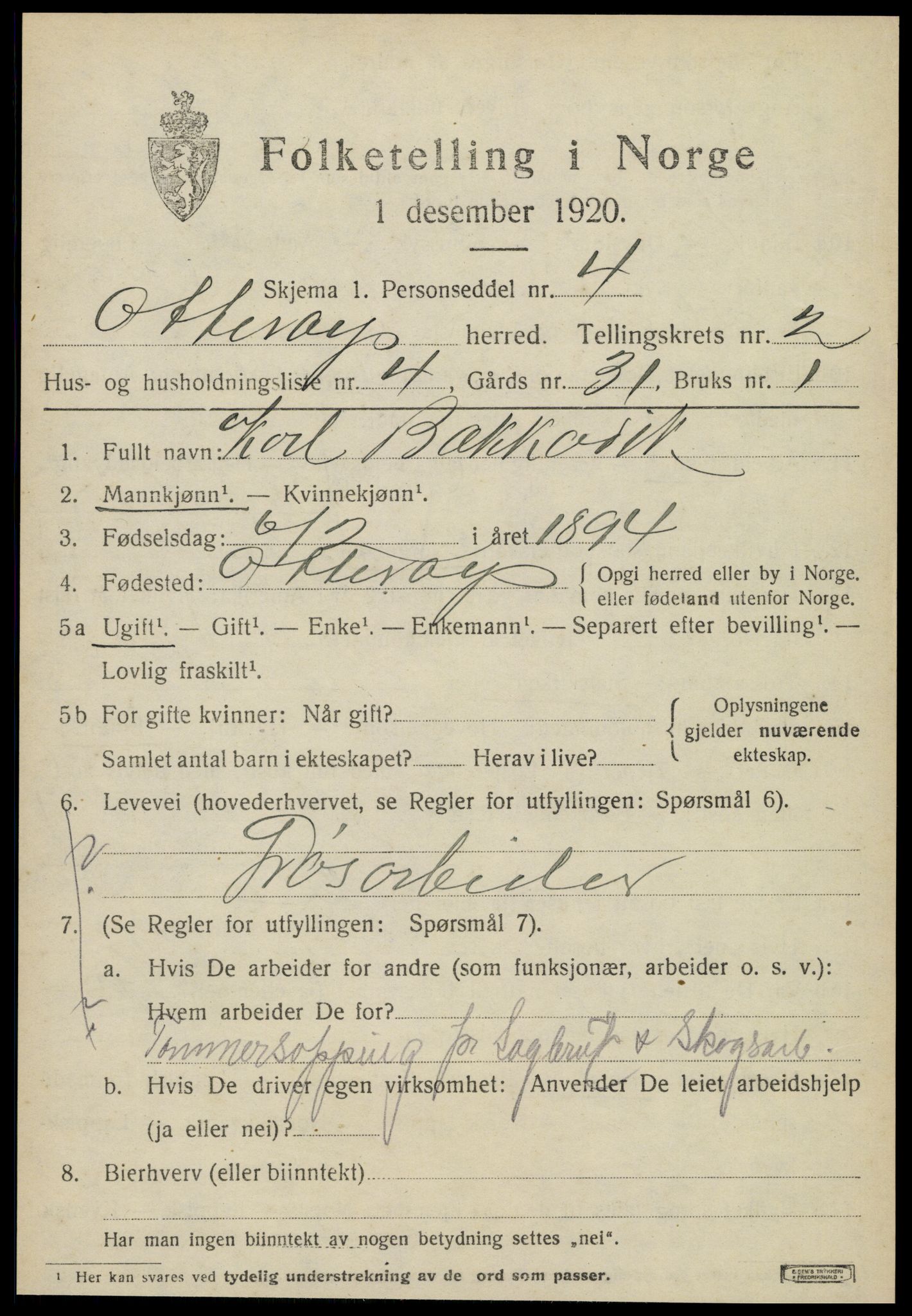 SAT, 1920 census for Otterøy, 1920, p. 1153