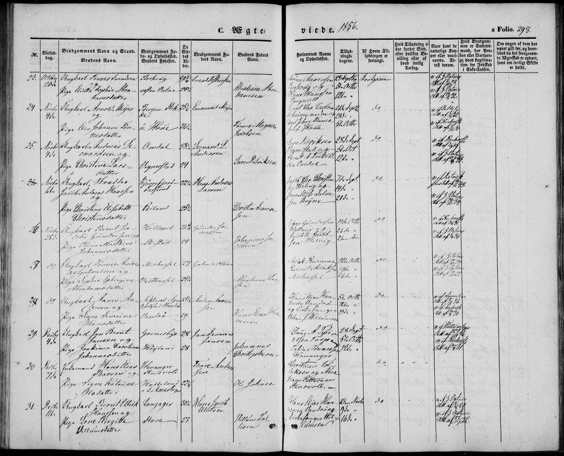 Lista sokneprestkontor, AV/SAK-1111-0027/F/Fb/L0002: Parish register (copy) no. B 2, 1847-1862, p. 298