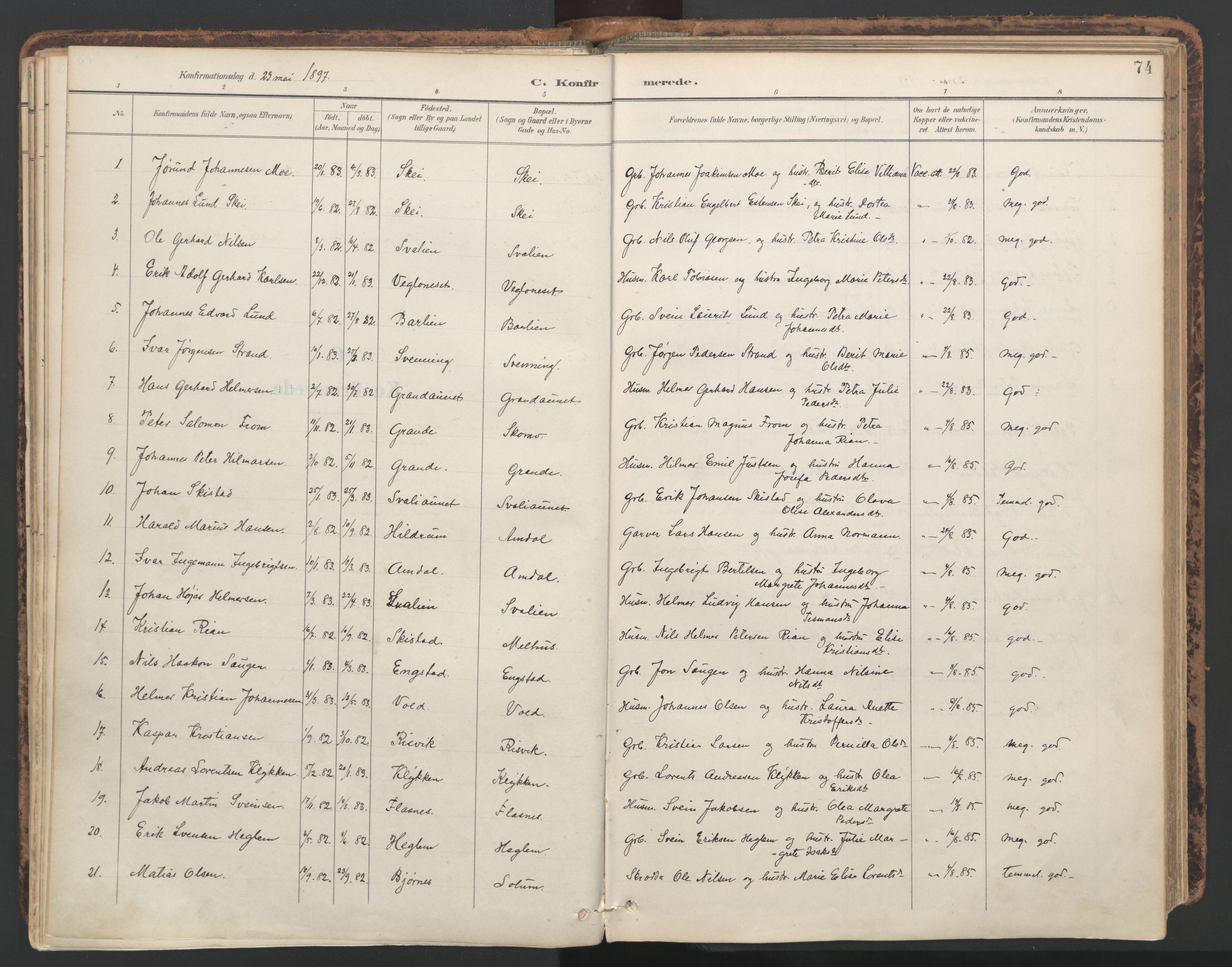 Ministerialprotokoller, klokkerbøker og fødselsregistre - Nord-Trøndelag, SAT/A-1458/764/L0556: Parish register (official) no. 764A11, 1897-1924, p. 74