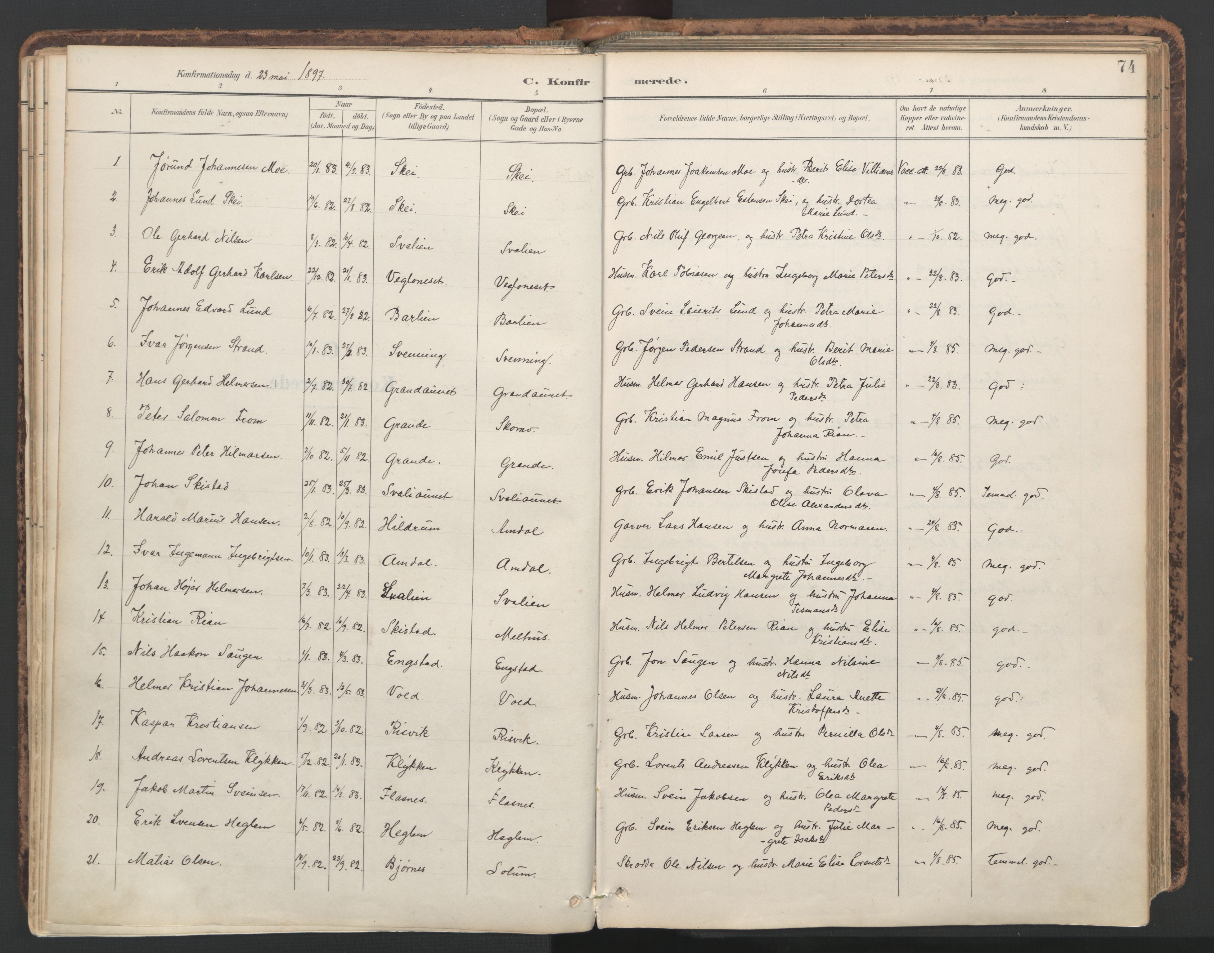 Ministerialprotokoller, klokkerbøker og fødselsregistre - Nord-Trøndelag, AV/SAT-A-1458/764/L0556: Parish register (official) no. 764A11, 1897-1924, p. 74