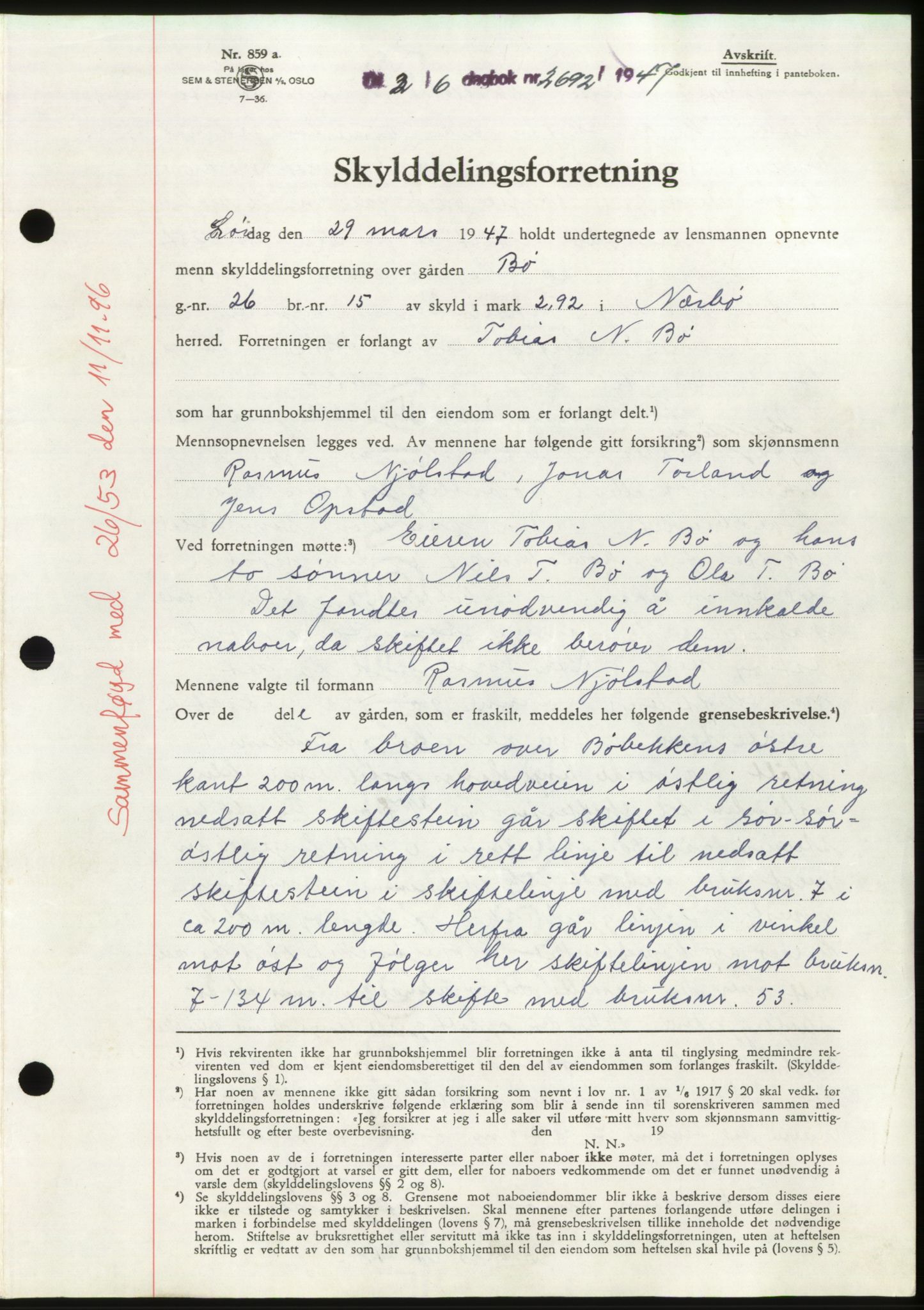 Jæren sorenskriveri, AV/SAST-A-100310/03/G/Gba/L0095: Mortgage book, 1947-1947, Diary no: : 2692/1947