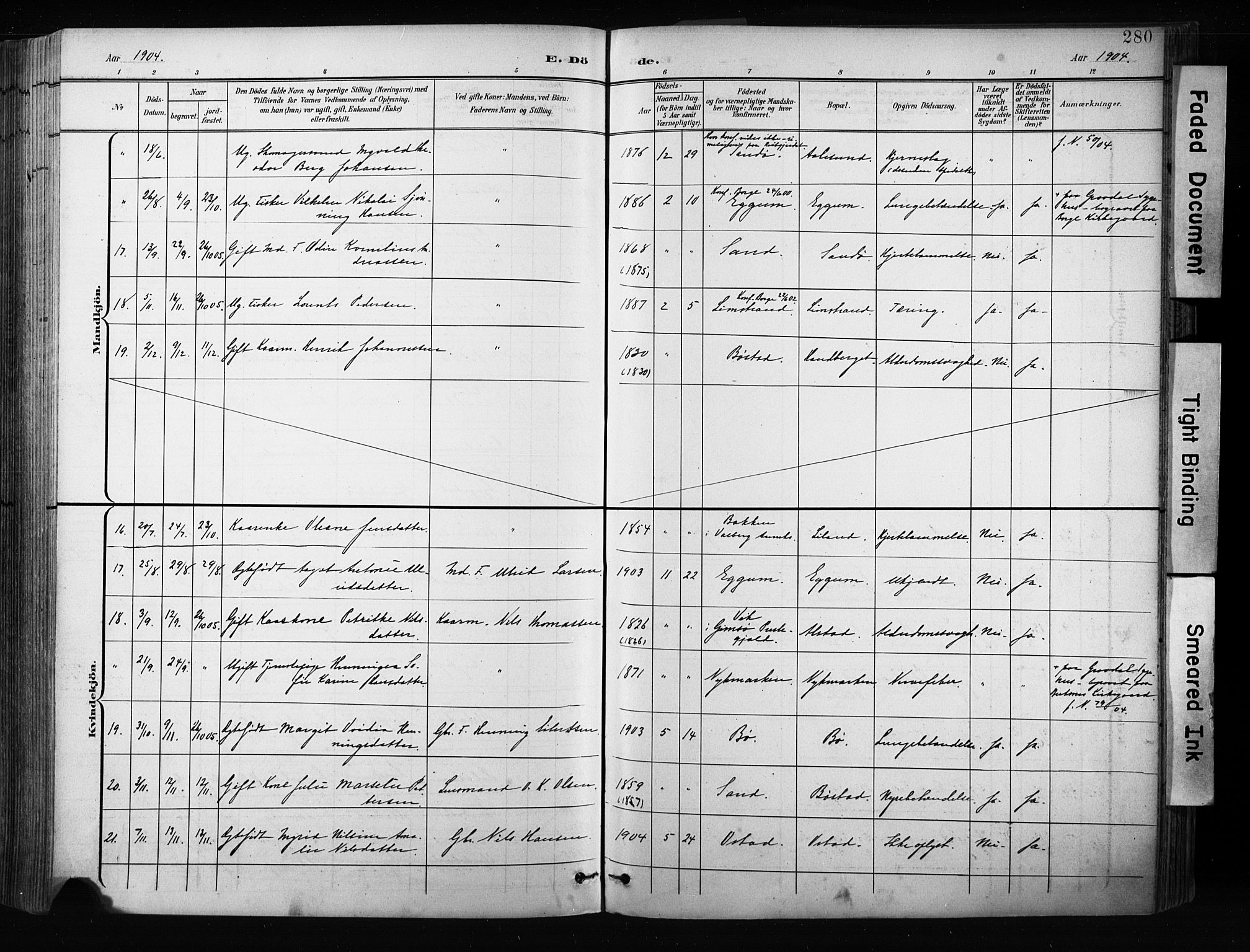 Ministerialprotokoller, klokkerbøker og fødselsregistre - Nordland, AV/SAT-A-1459/880/L1134: Parish register (official) no. 880A08, 1899-1908, p. 280