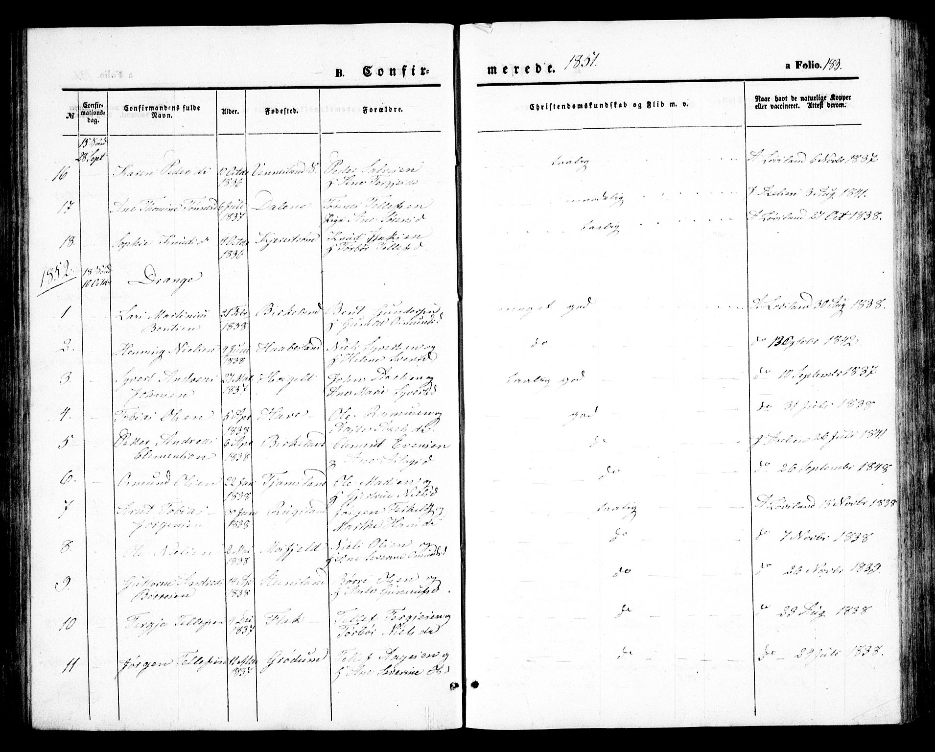 Birkenes sokneprestkontor, AV/SAK-1111-0004/F/Fb/L0002: Parish register (copy) no. B 2, 1849-1876, p. 183