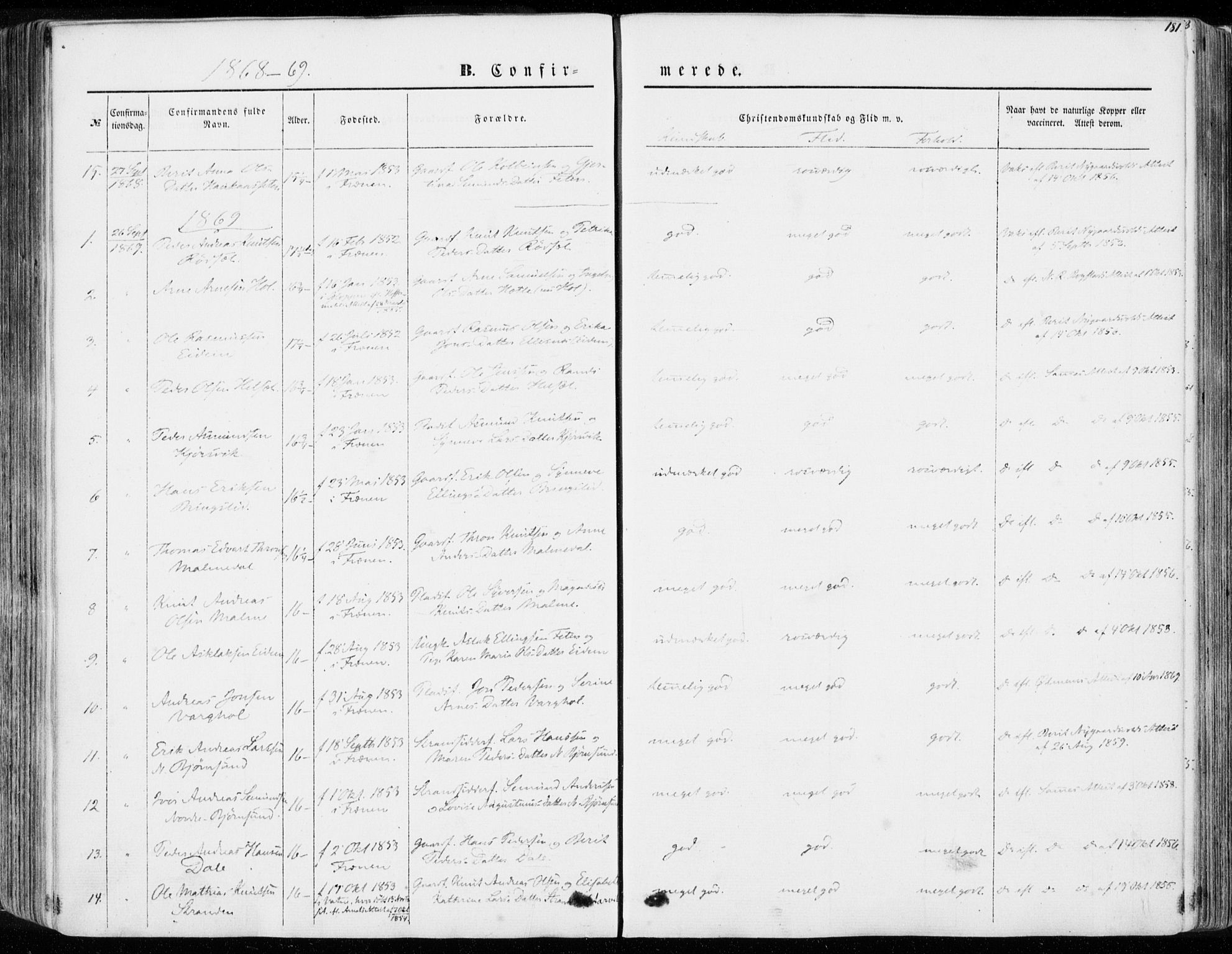 Ministerialprotokoller, klokkerbøker og fødselsregistre - Møre og Romsdal, AV/SAT-A-1454/565/L0748: Parish register (official) no. 565A02, 1845-1872, p. 181