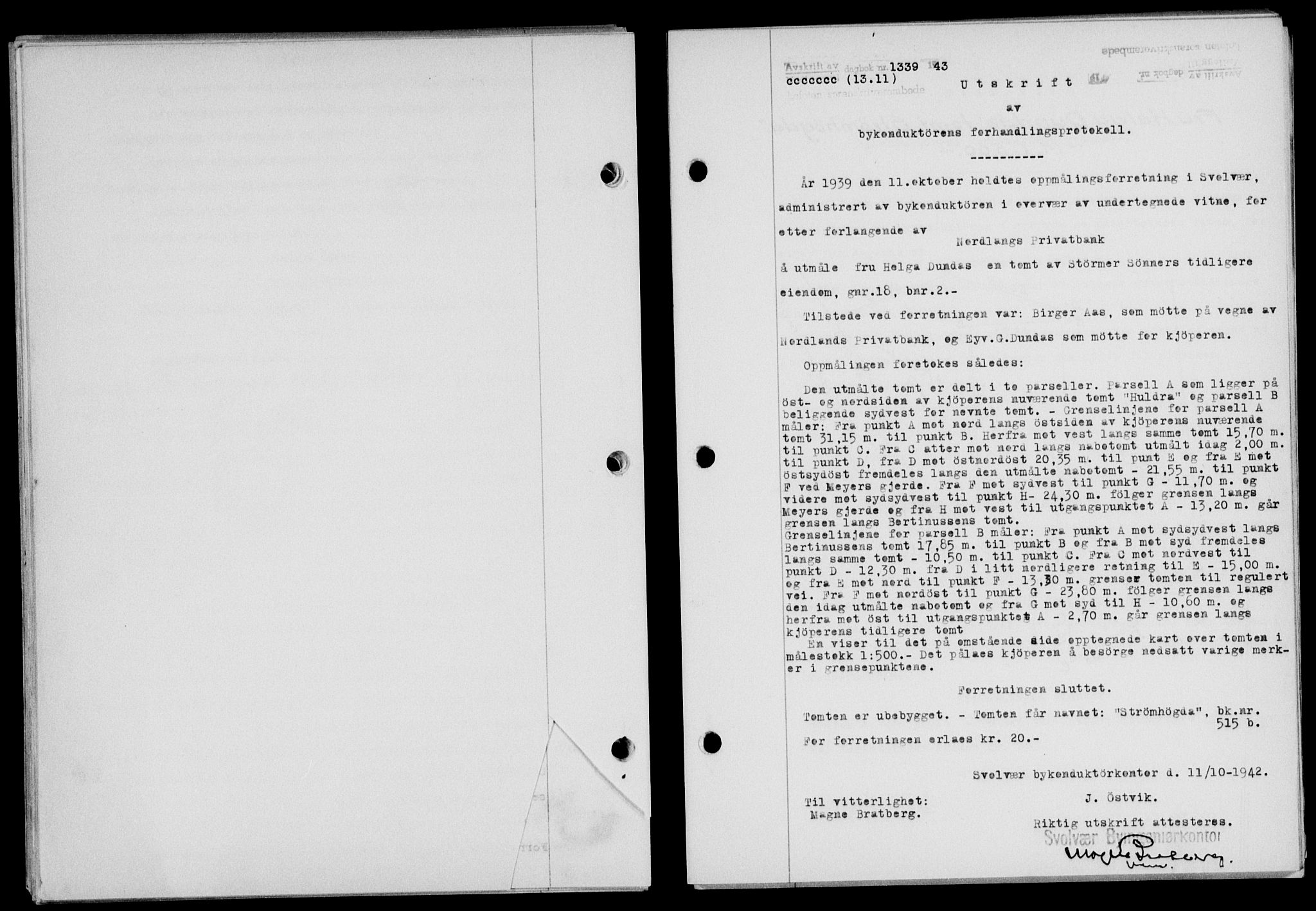Lofoten sorenskriveri, SAT/A-0017/1/2/2C/L0011a: Mortgage book no. 11a, 1943-1943, Diary no: : 1339/1943
