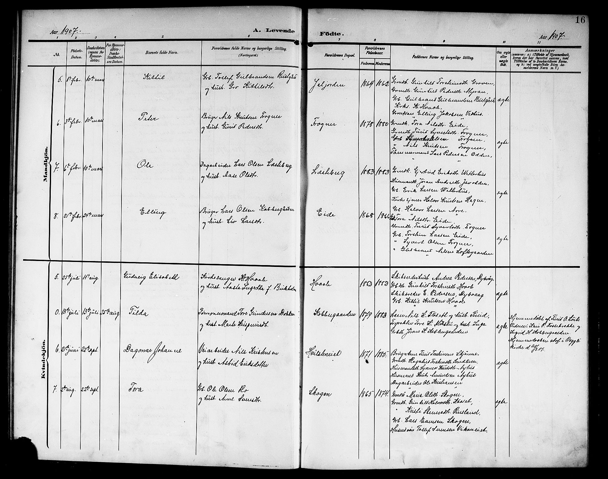 Nore kirkebøker, AV/SAKO-A-238/G/Ga/L0004: Parish register (copy) no. I 4, 1904-1919, p. 16