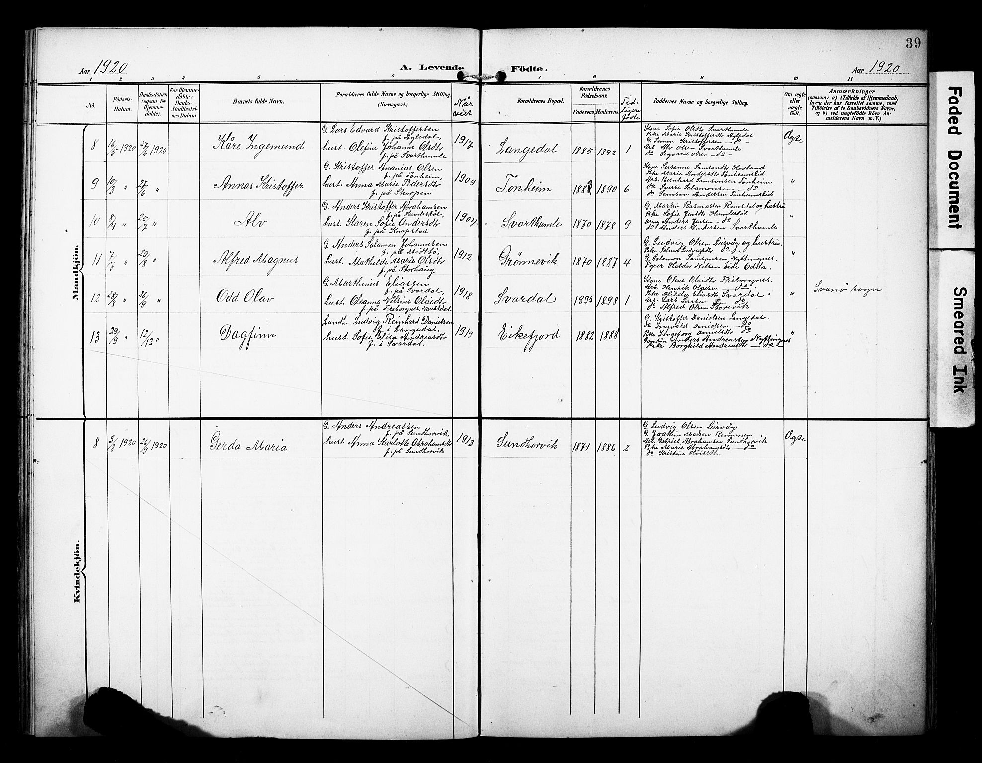 Kinn sokneprestembete, AV/SAB-A-80801/H/Hab/Habe/L0002: Parish register (copy) no. E 2, 1900-1926, p. 39