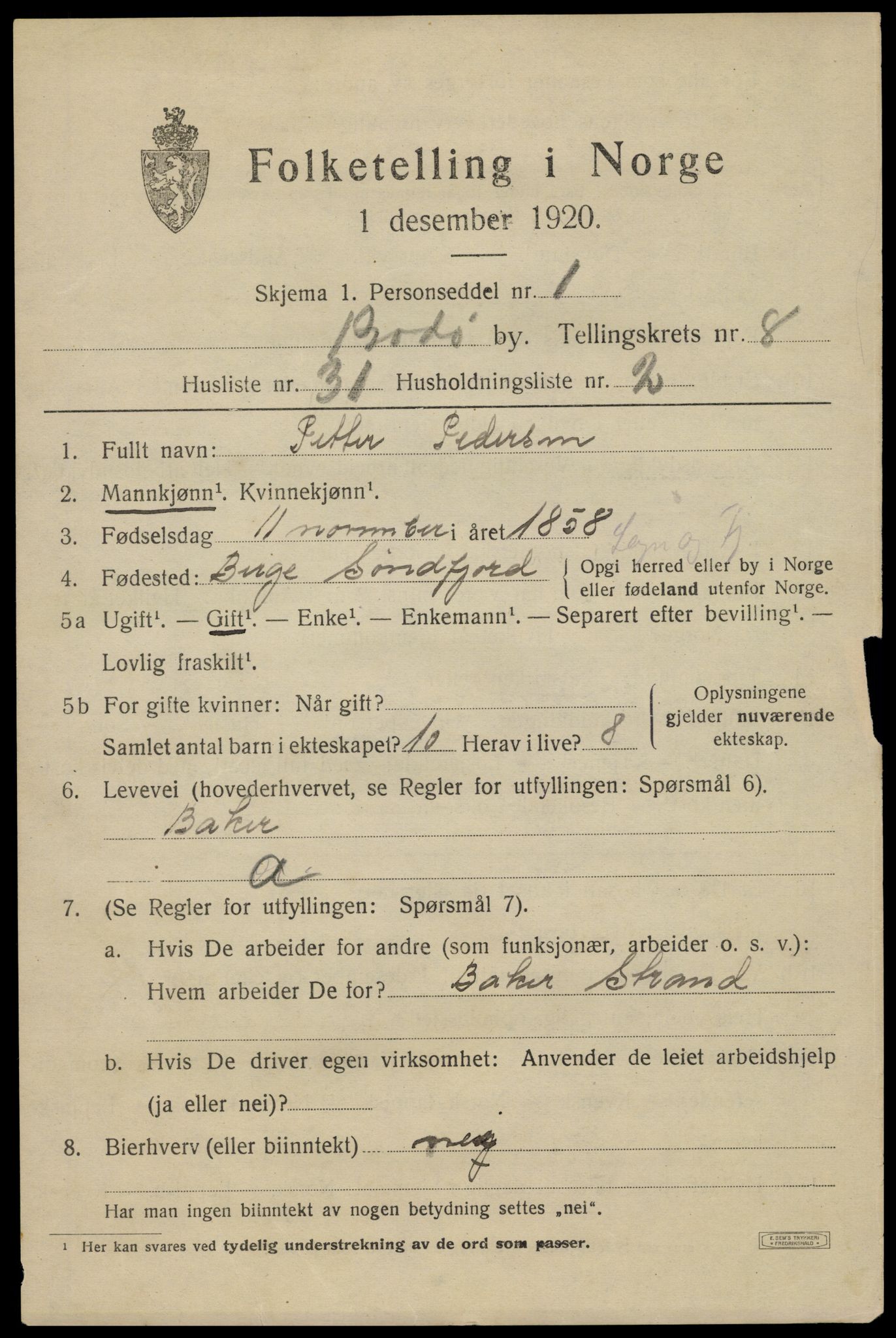 SAT, 1920 census for Bodø, 1920, p. 12823