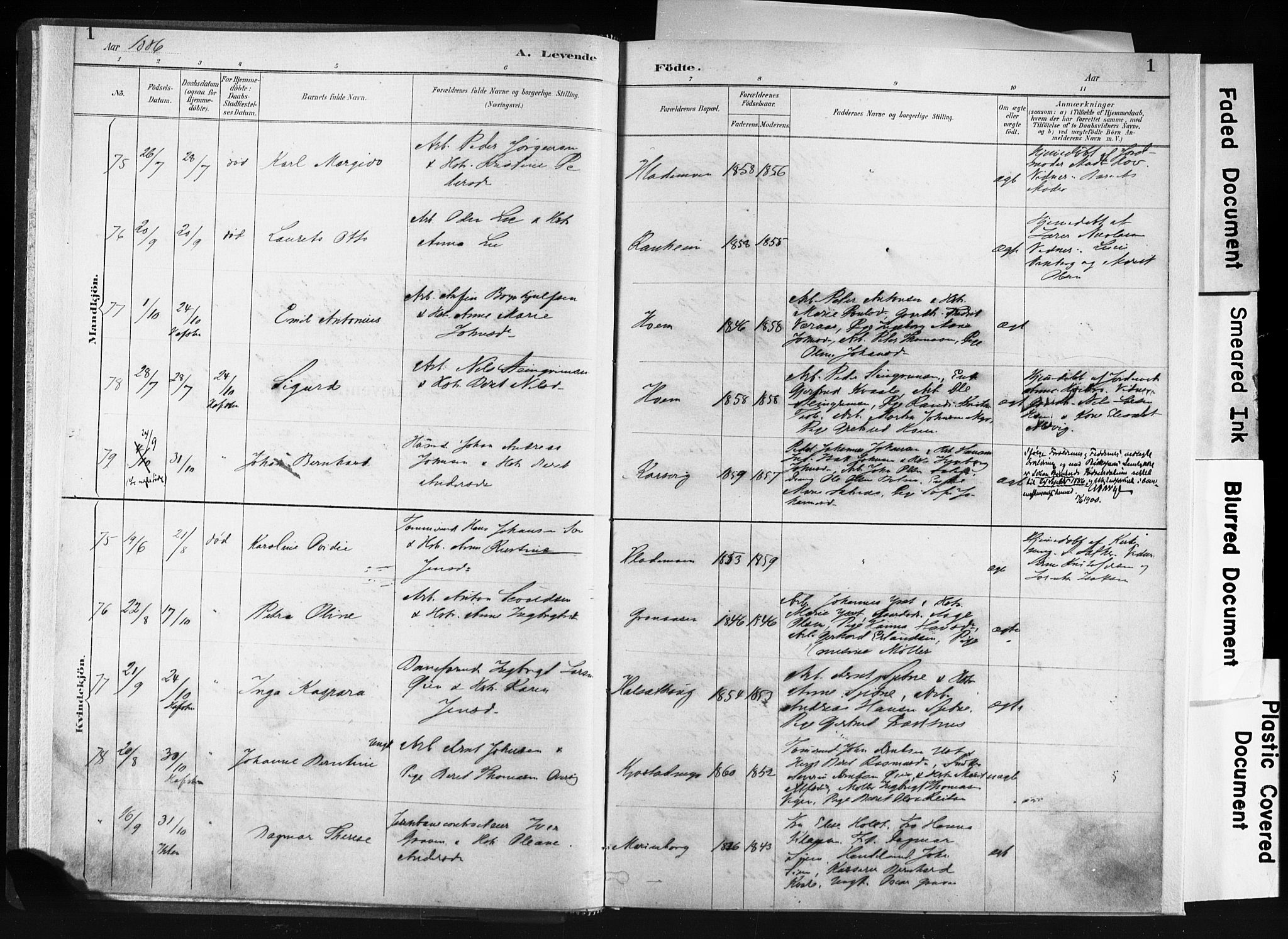 Ministerialprotokoller, klokkerbøker og fødselsregistre - Sør-Trøndelag, AV/SAT-A-1456/606/L0300: Parish register (official) no. 606A15, 1886-1893, p. 1