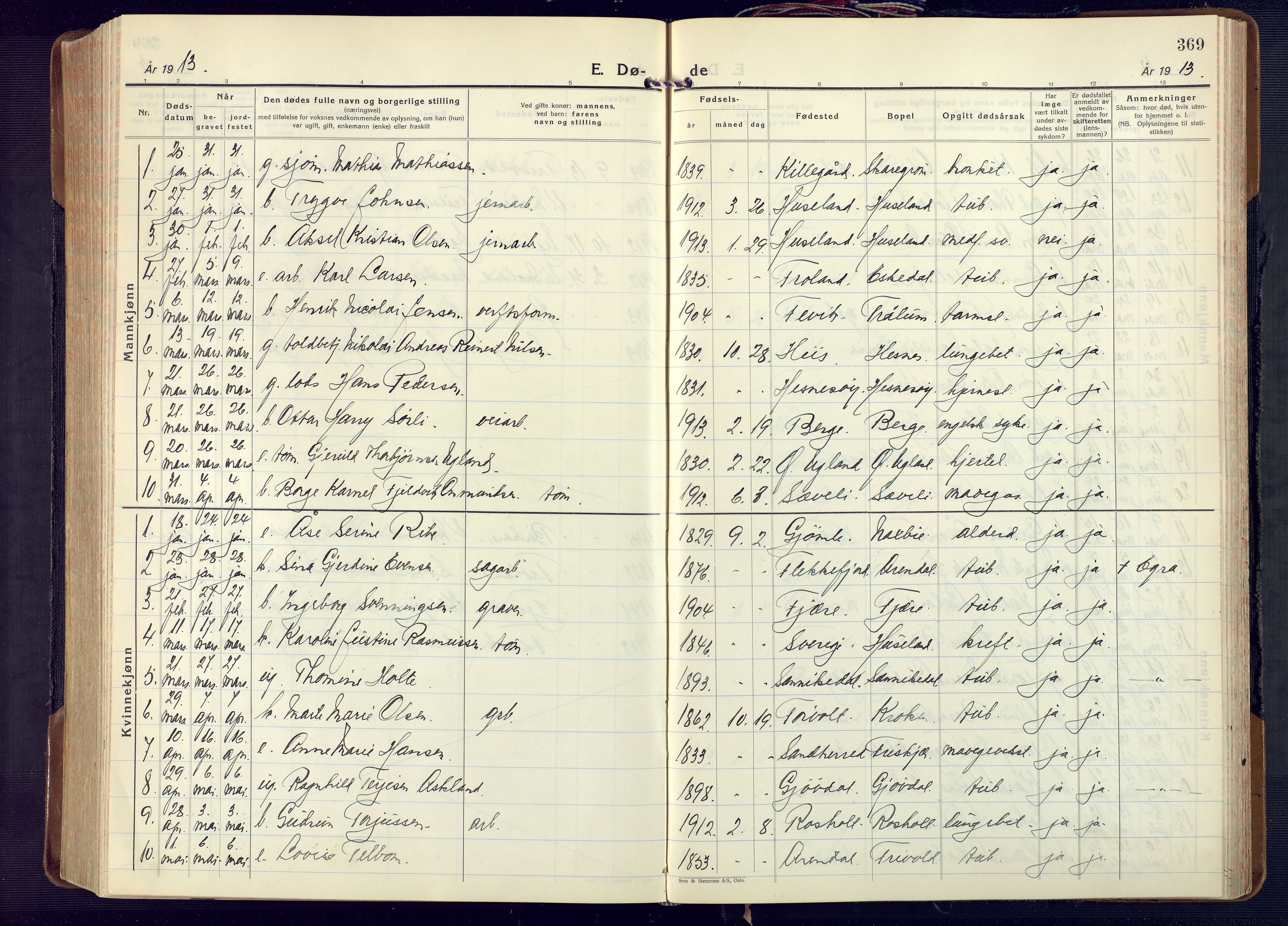 Fjære sokneprestkontor, SAK/1111-0011/F/Fa/L0004: Parish register (official) no. A 4, 1902-1925, p. 369