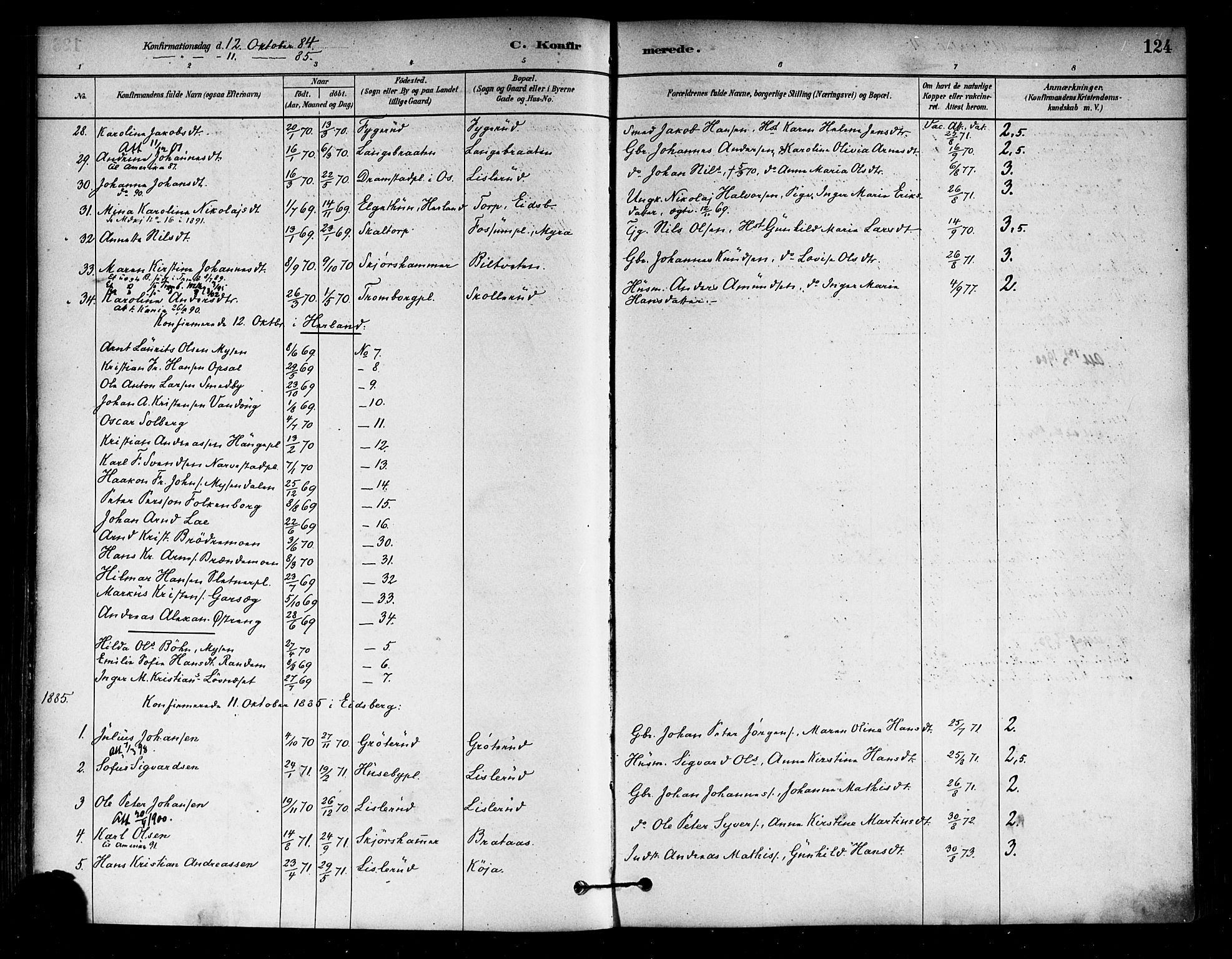Eidsberg prestekontor Kirkebøker, SAO/A-10905/F/Fa/L0012: Parish register (official) no. I 12, 1879-1901, p. 124