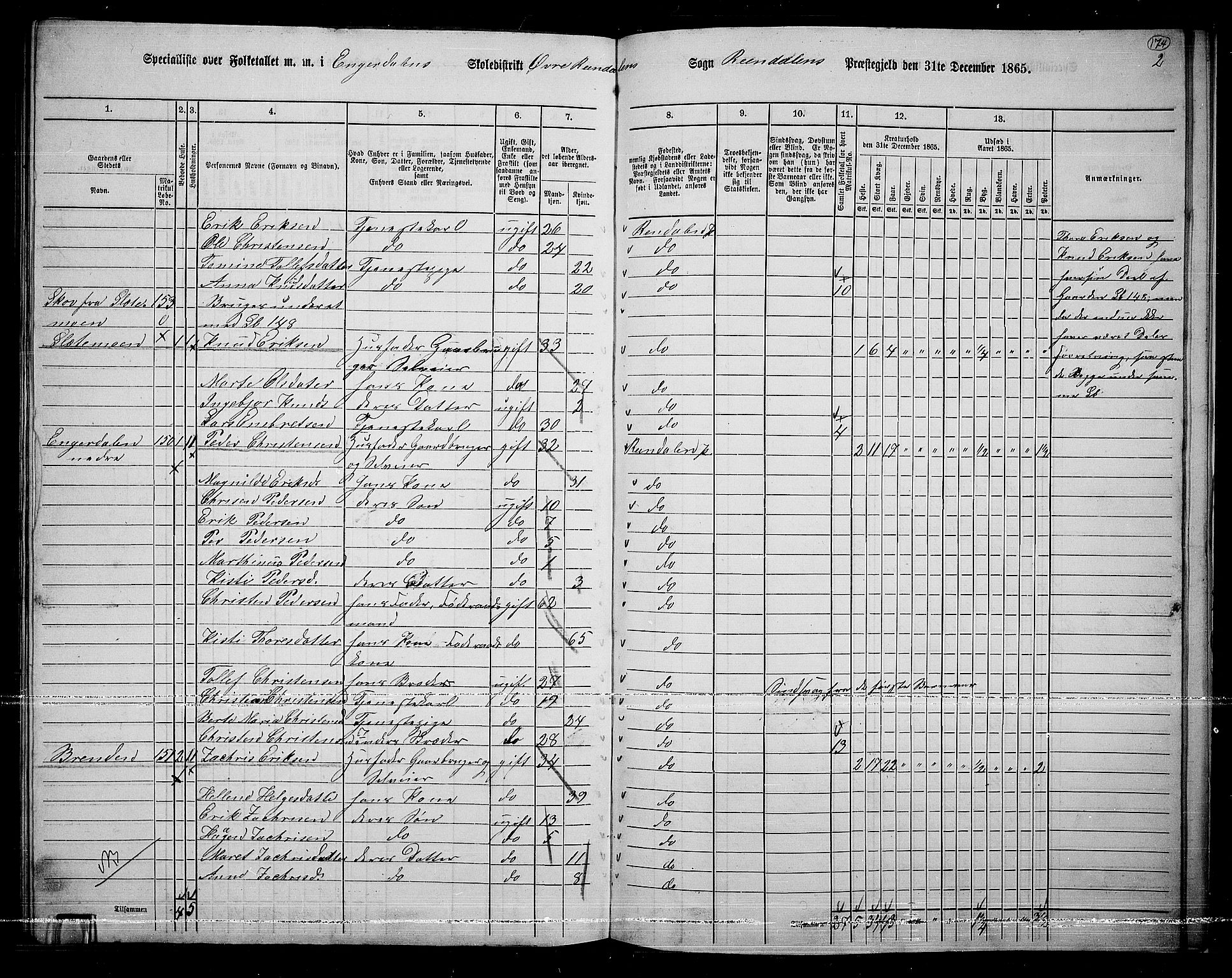 RA, 1865 census for Rendalen, 1865, p. 146