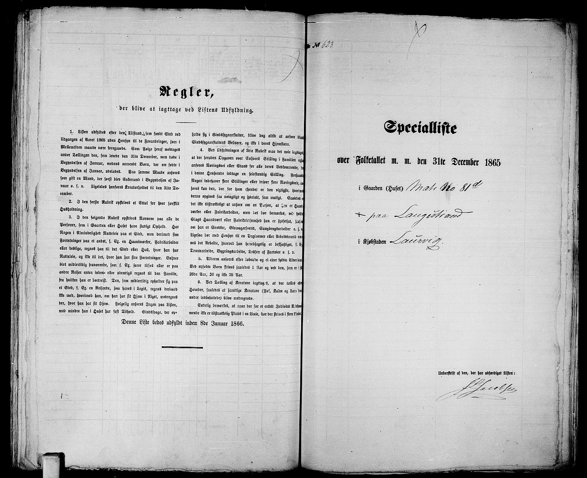 RA, 1865 census for Larvik, 1865, p. 1275