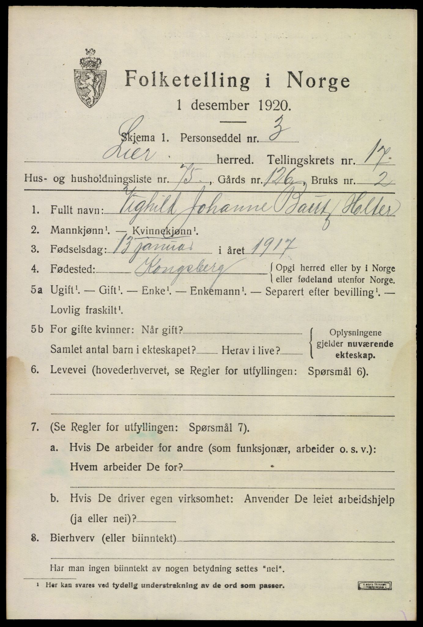 SAKO, 1920 census for Lier, 1920, p. 25300