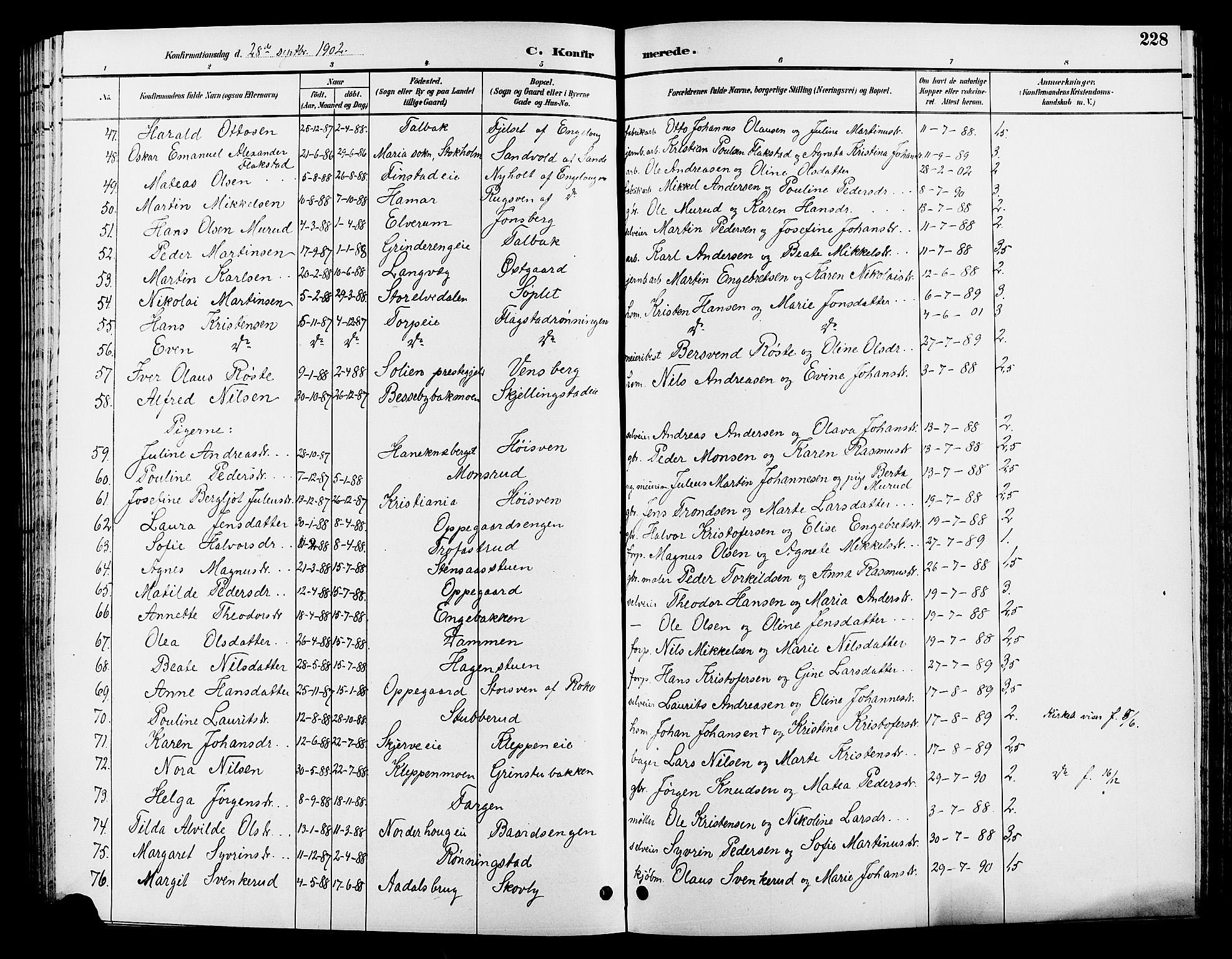 Løten prestekontor, SAH/PREST-022/L/La/L0006: Parish register (copy) no. 6, 1892-1909, p. 228