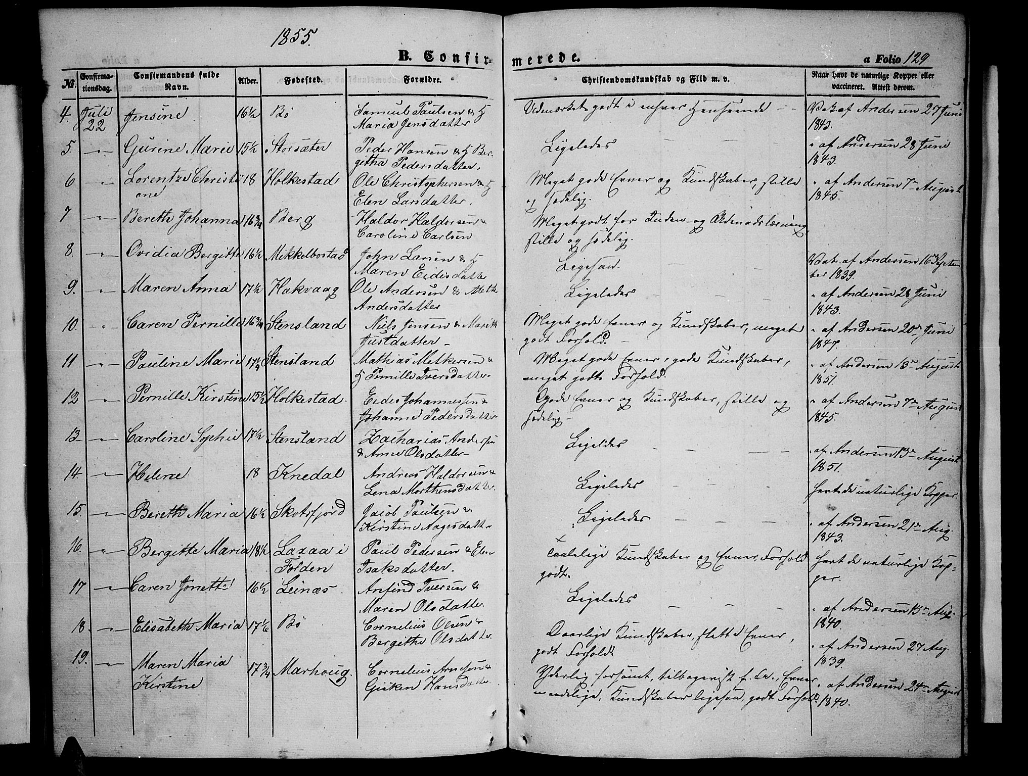 Ministerialprotokoller, klokkerbøker og fødselsregistre - Nordland, SAT/A-1459/855/L0814: Parish register (copy) no. 855C03, 1851-1864, p. 129