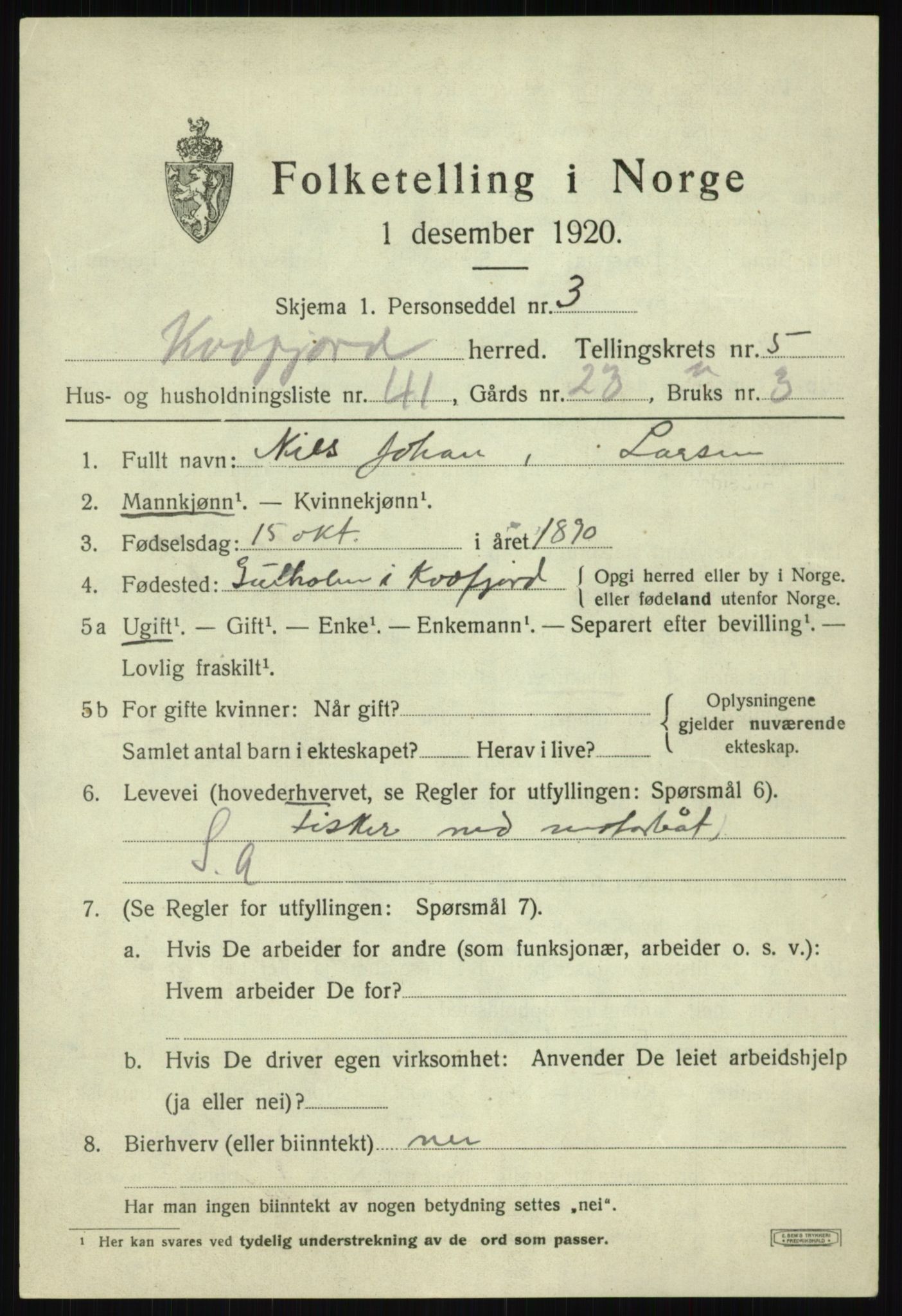 SATØ, 1920 census for Kvæfjord, 1920, p. 3119