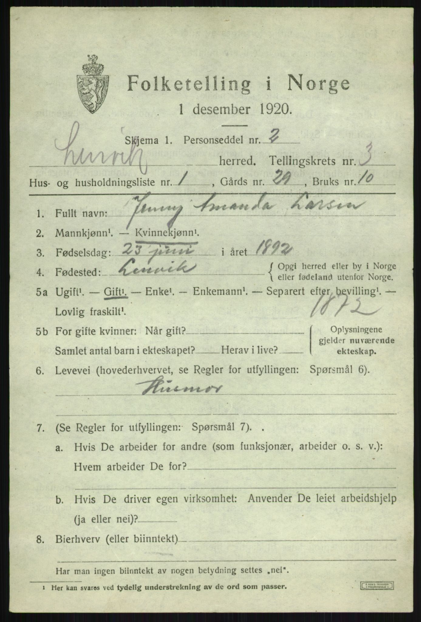 SATØ, 1920 census for Lenvik, 1920, p. 4652