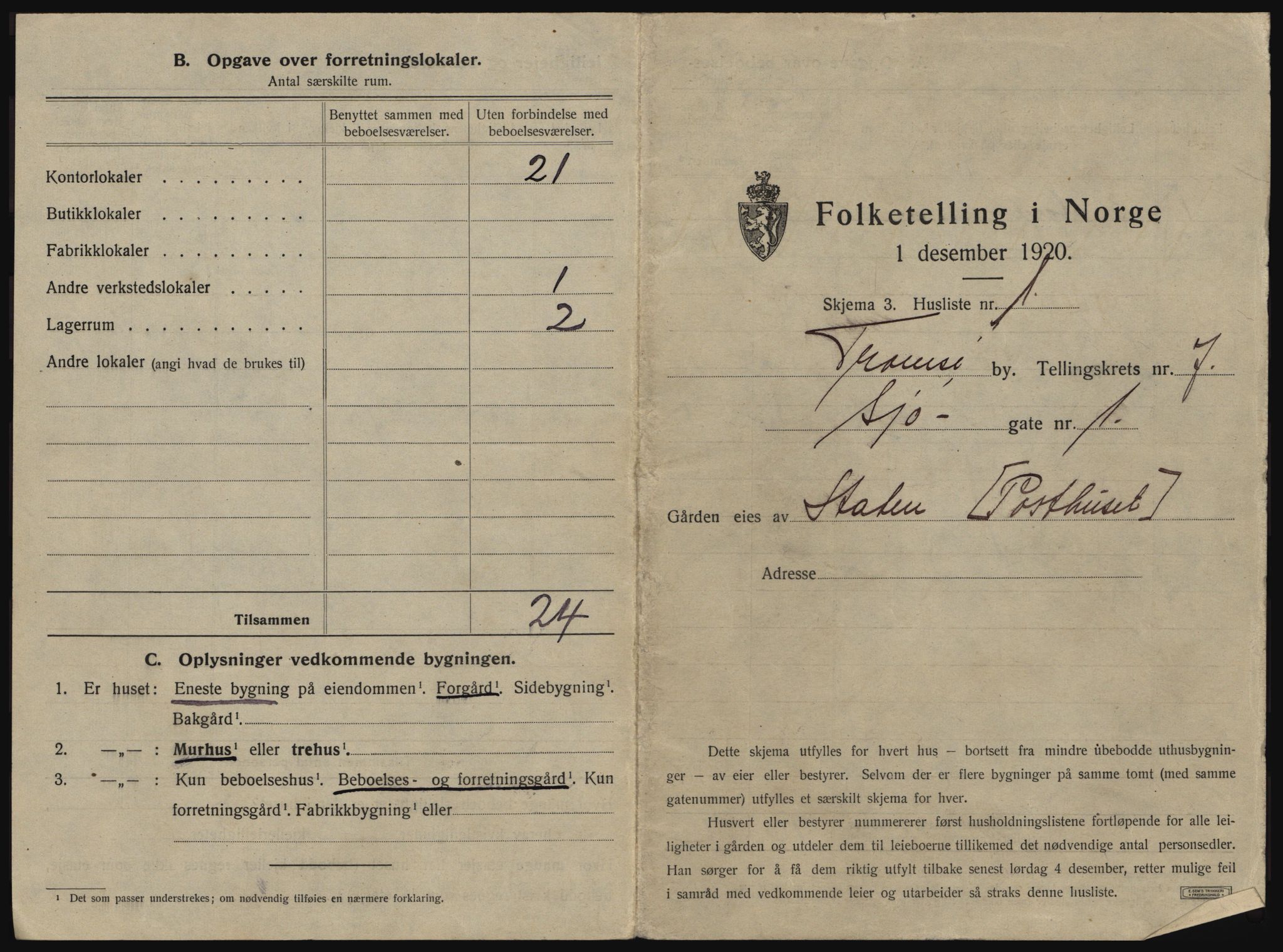 SATØ, 1920 census for Tromsø, 1920, p. 1095