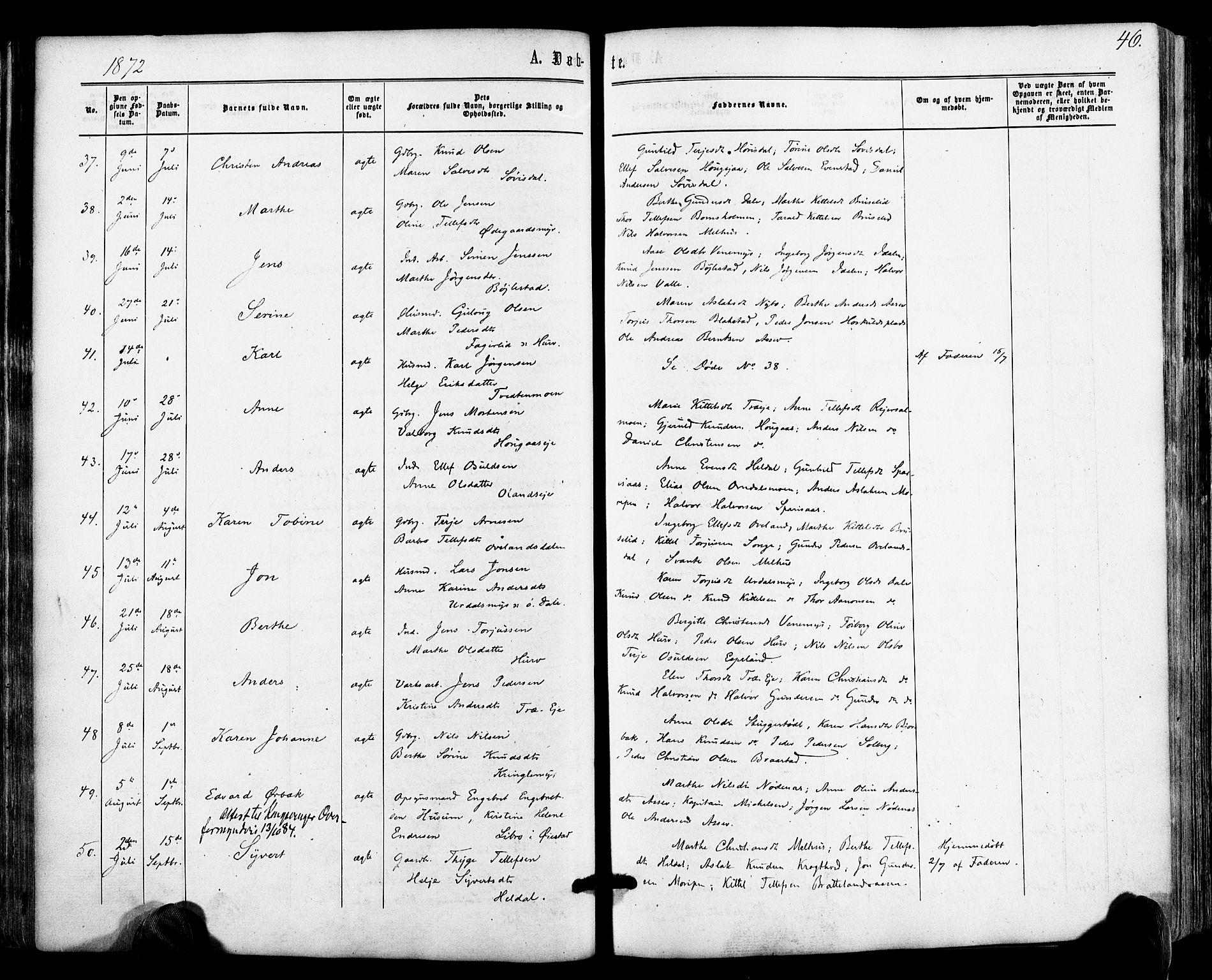 Froland sokneprestkontor, AV/SAK-1111-0013/F/Fa/L0003: Parish register (official) no. A 3, 1864-1881, p. 46