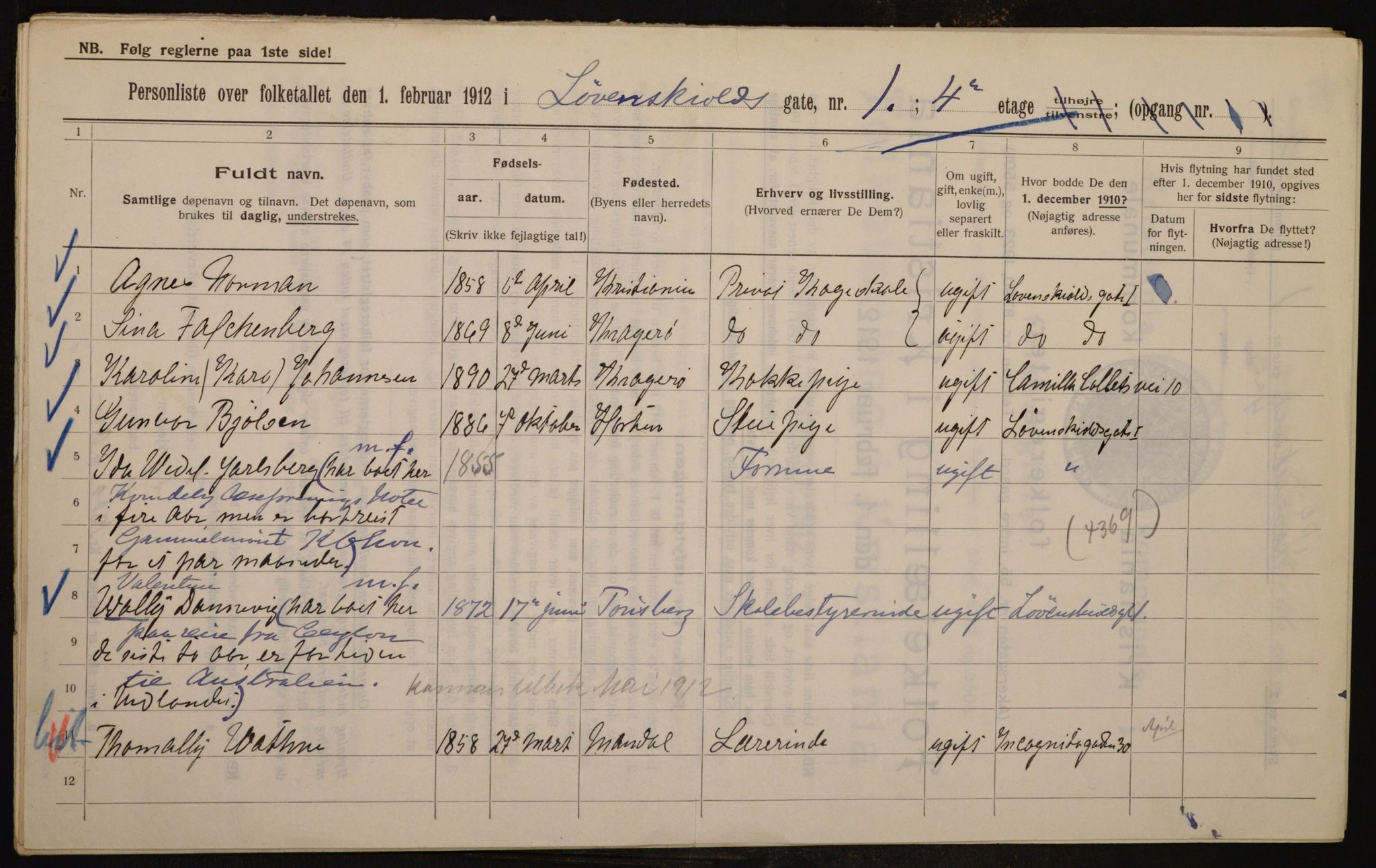 OBA, Municipal Census 1912 for Kristiania, 1912, p. 59153