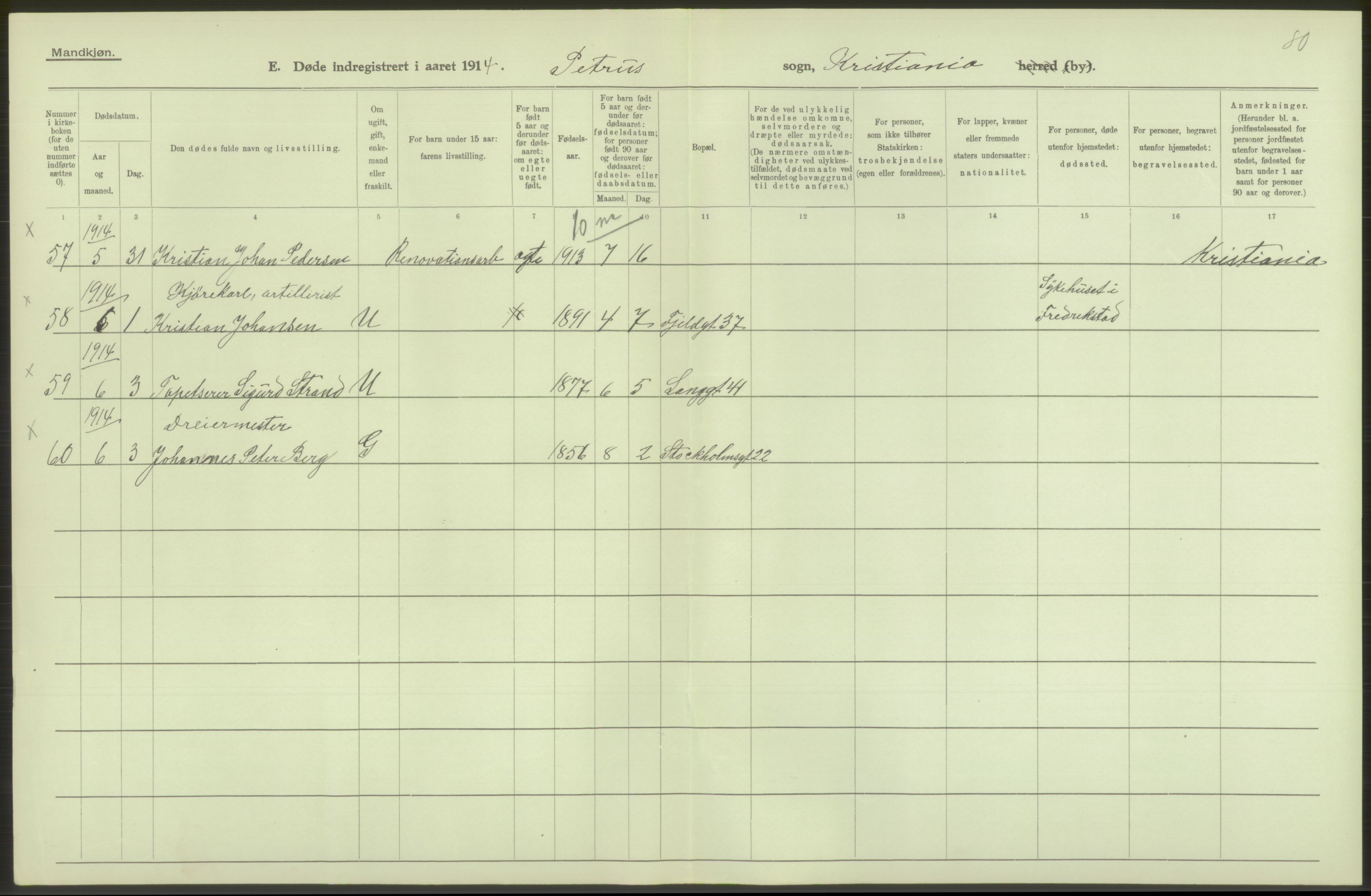 Statistisk sentralbyrå, Sosiodemografiske emner, Befolkning, AV/RA-S-2228/D/Df/Dfb/Dfbd/L0008: Kristiania: Døde, 1914, p. 338